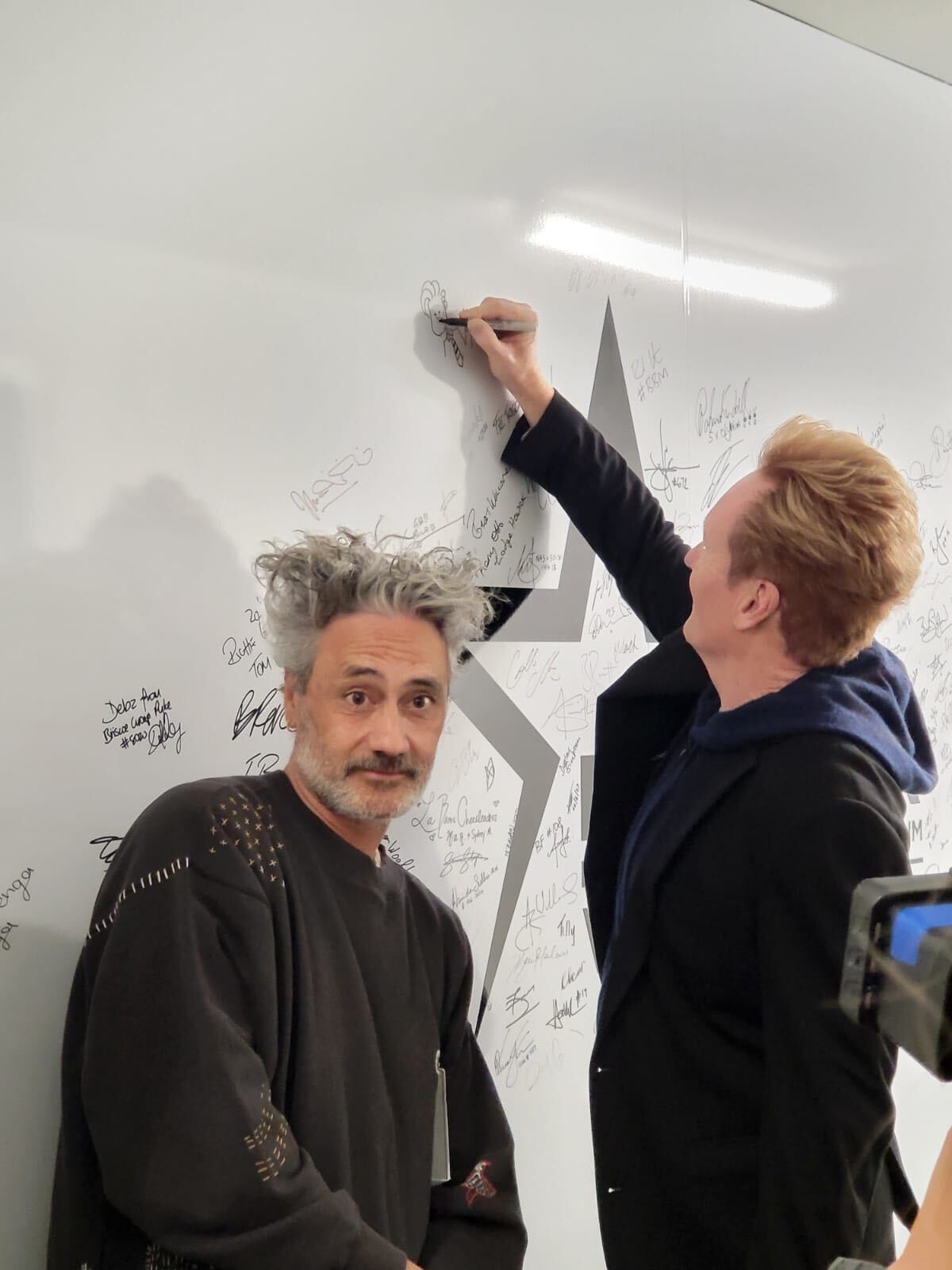 US TV star Conan O’Brien seen at Eden Park alongside Taika Waititi ahead of world record haka attempt. Photo / NZ Herald