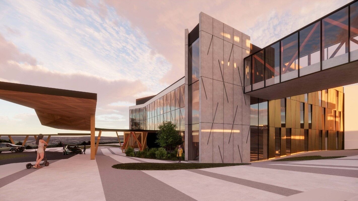 A 2022 artist's impression of the Whangārei Hospital redevelopment shows a modern, new building.