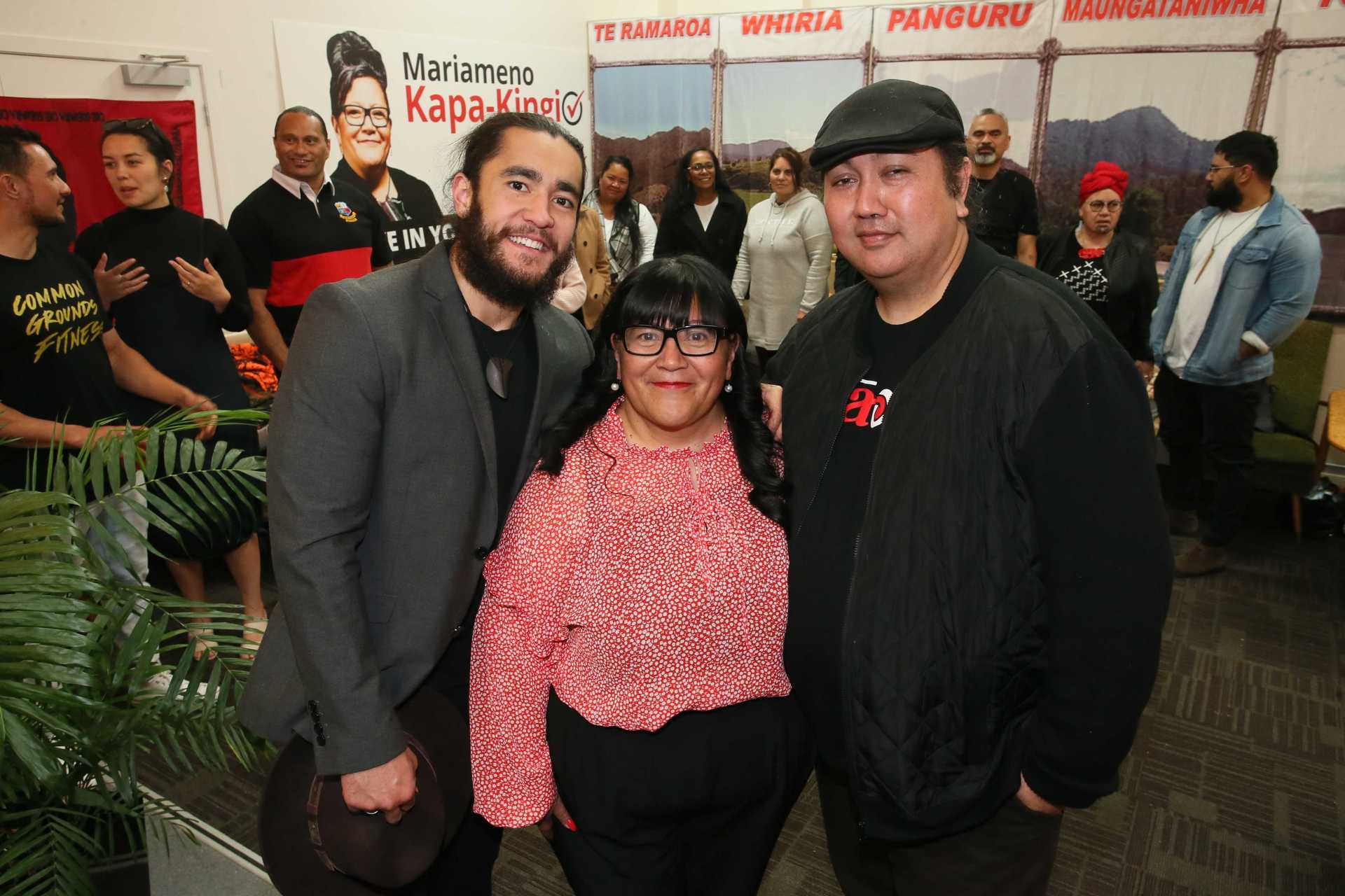 Eru Kapa-Kingi with mum Te Tai Tokerau MP Mariameno Kapa-Kingi and dad Korotangi Kapa-Kingi. Photo / Tania Whyte