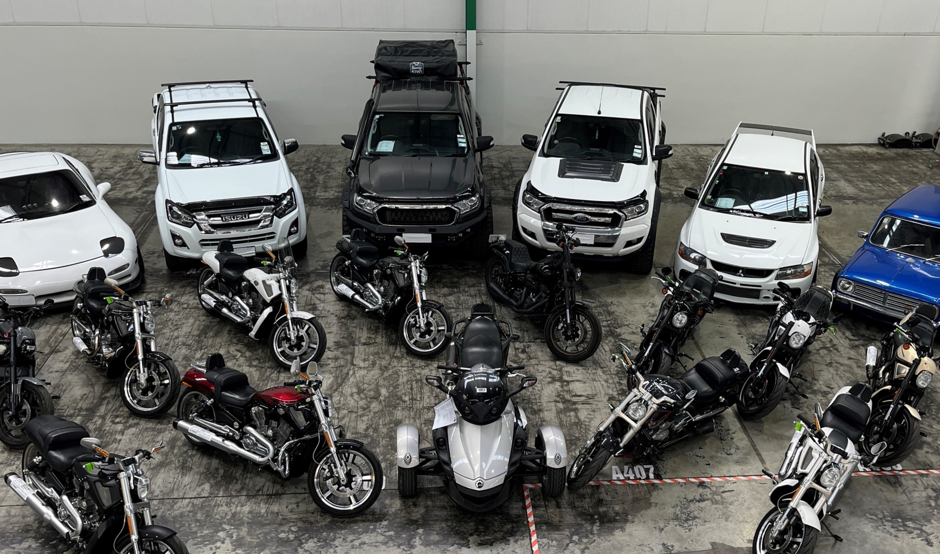 A dozen high-specification Harley Davidson motorcycles, 16 other vehicles and more than $400,000 cash were seized after the termination of Operation Samson.