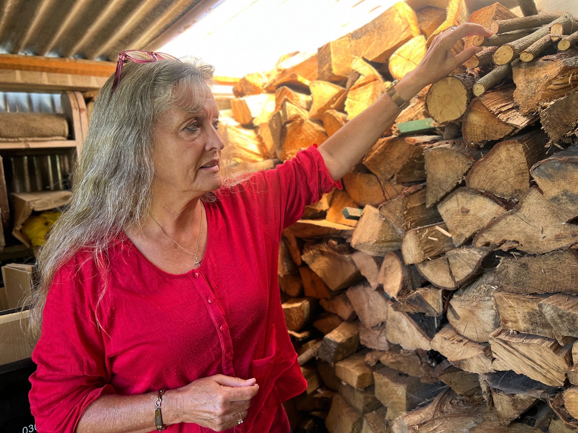 'We can't afford heat pumps' - During winter, Sharon Sutton wakes up nightly to add wood to the fire and keep her house warm. Photo / Rafaella Melo
