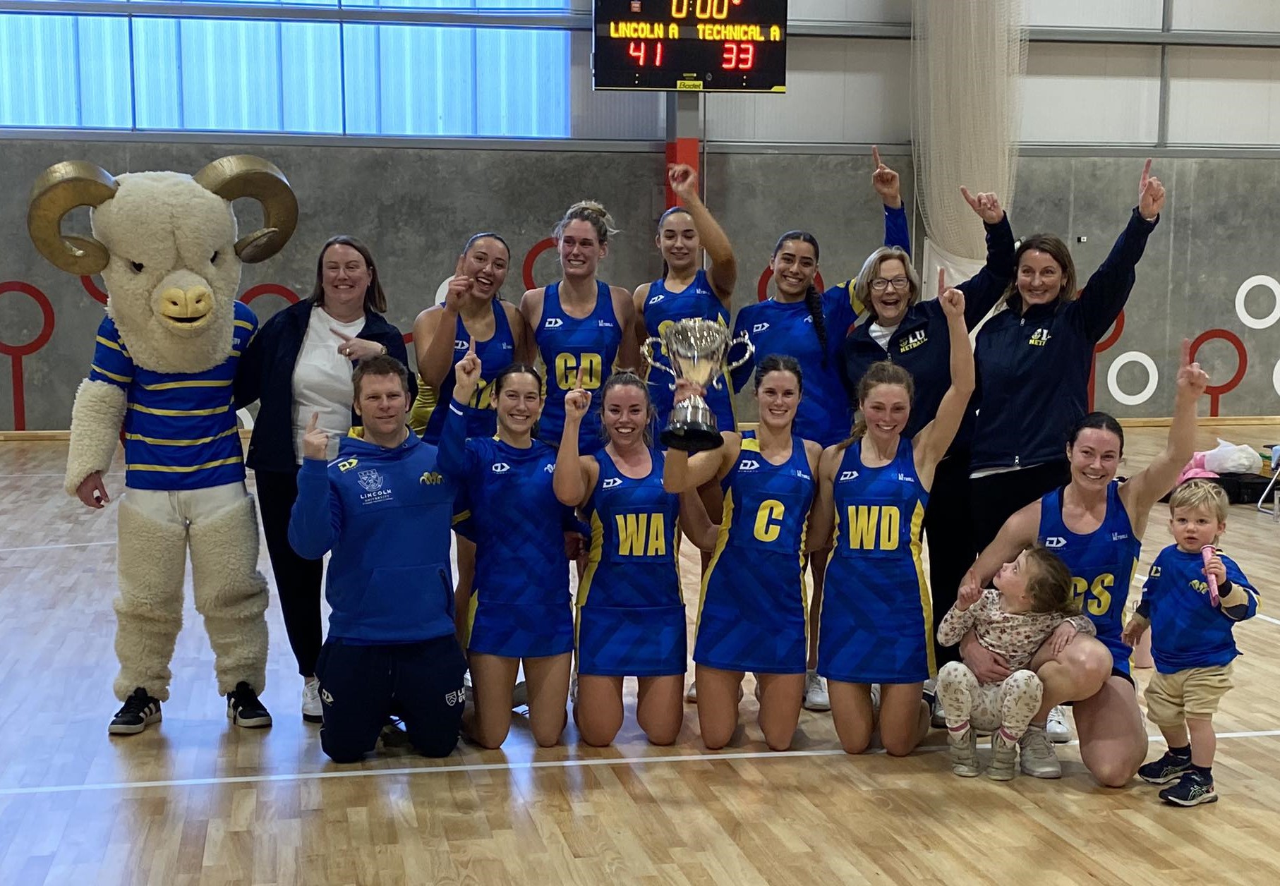 Lincoln University A celebrate becoming the 2024 Christchurch Netball Premier 1 champions. Photo / Facebook