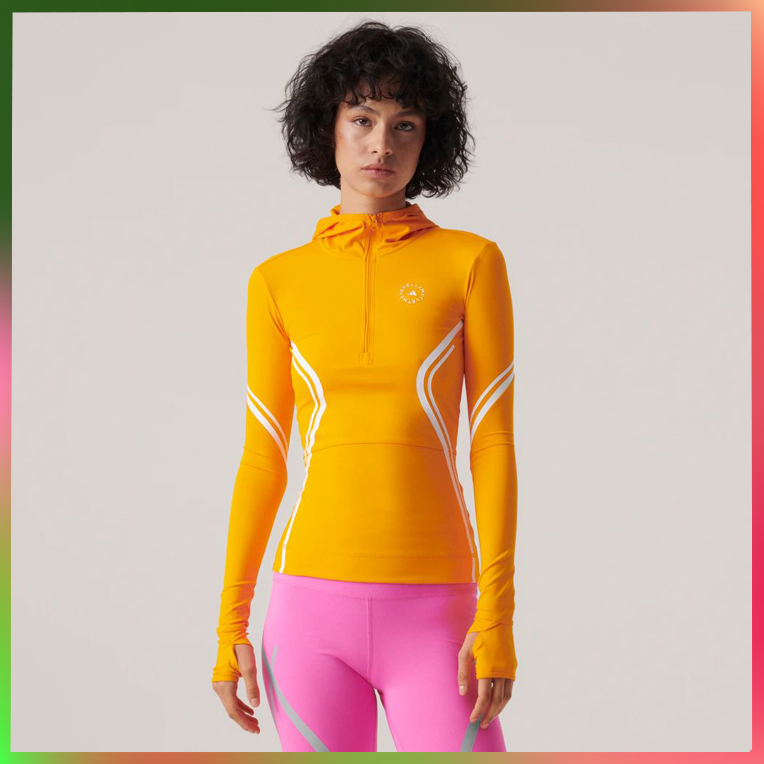 Adidas by Stella McCartney long-sleeve top, made of 79 per cent recycled polyester and 21 per cent recycled elastane interlock. Photo / Adidas