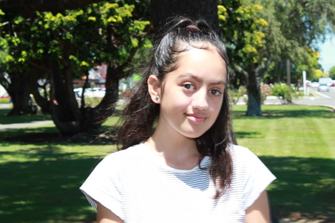 Maia Owens, 14, found herself between buses in Bulls. Photo / Supplied