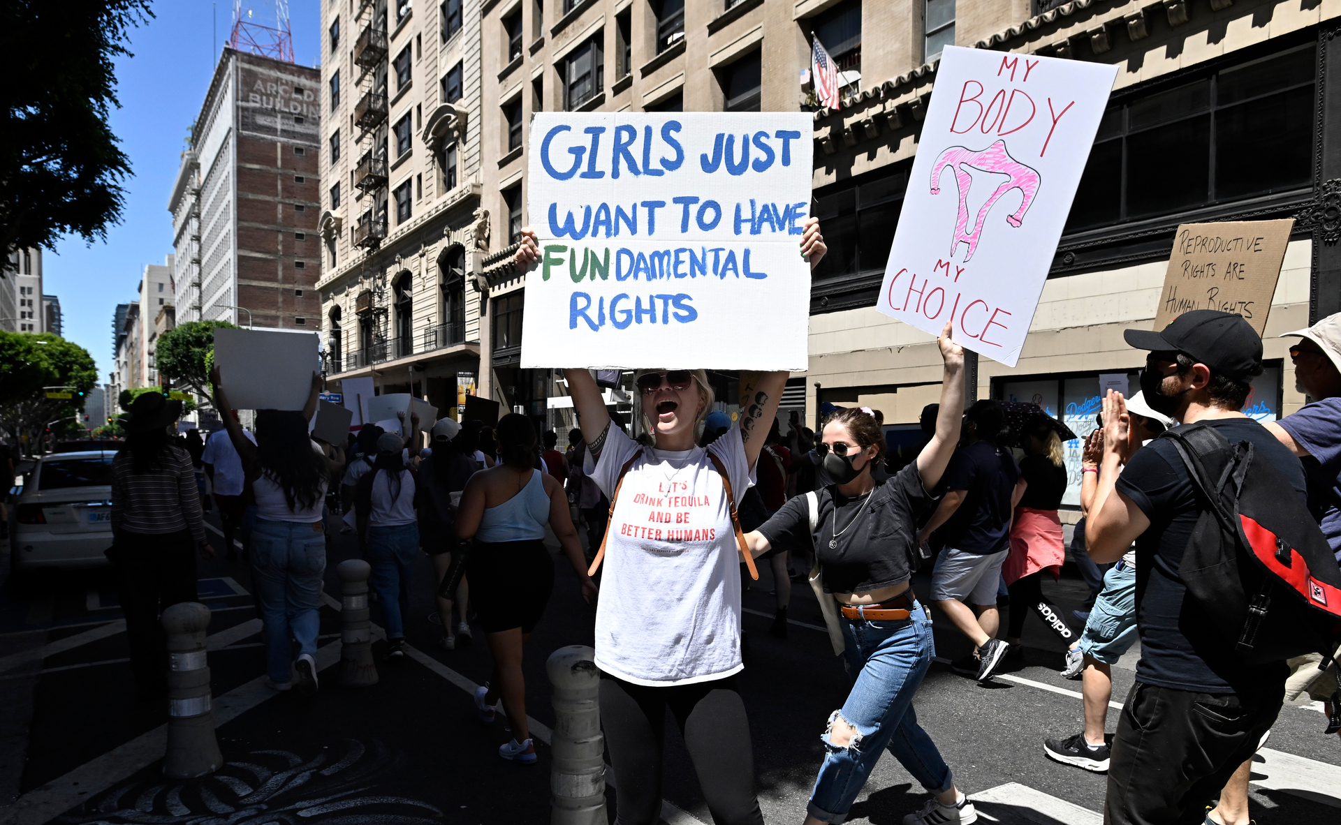 Activists march through downtown to protest the overturning of Roe v. Wade in Los Angeles on Saturday, June 25, 2022. Photo / Getty Images