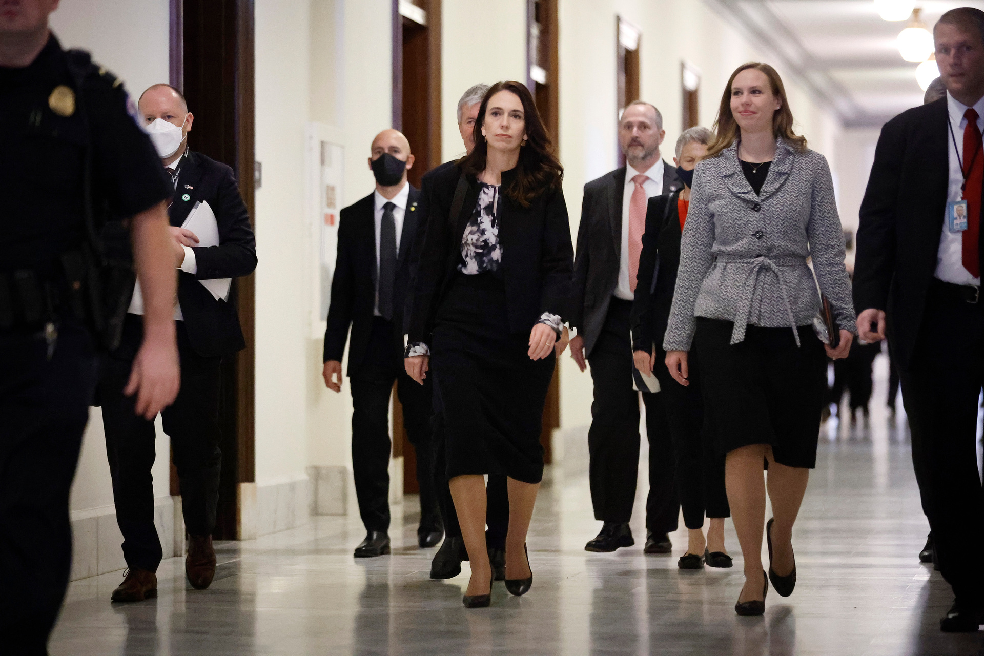 Prime Minister Jacinda Ardern arrives for a meeting with Senator Angus King and Senator John Ossoff in the Dirksen Senate Office Building on Capitol Hill. Photo / Getty Images