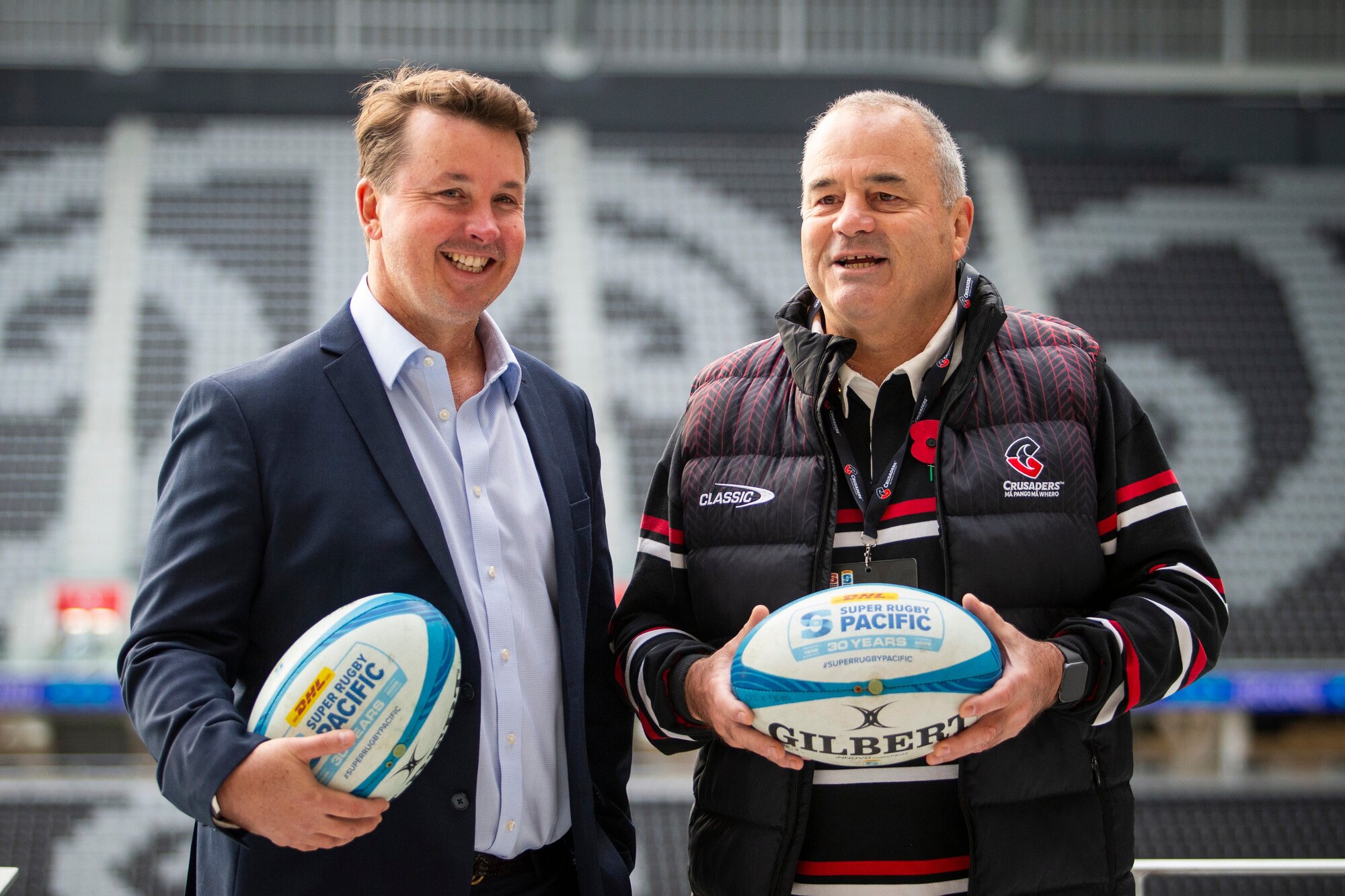 Super Rugby Pacific CEO Jack Mesley (left) and Crusaders CEO Colin Mansbridge. Photo / Photosport
