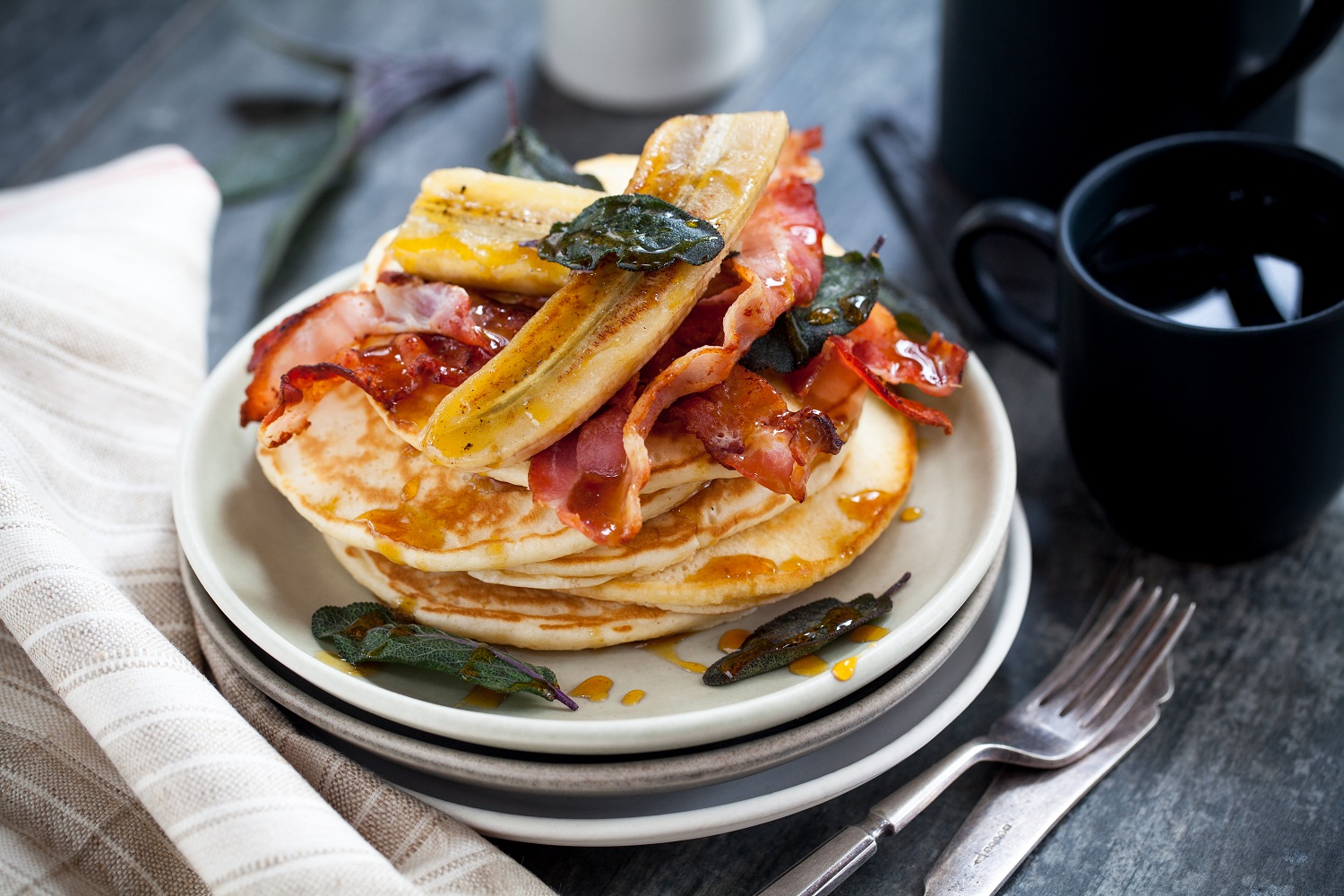 Pancake with bacon and crispy sage. Photo / Babiche Martens
