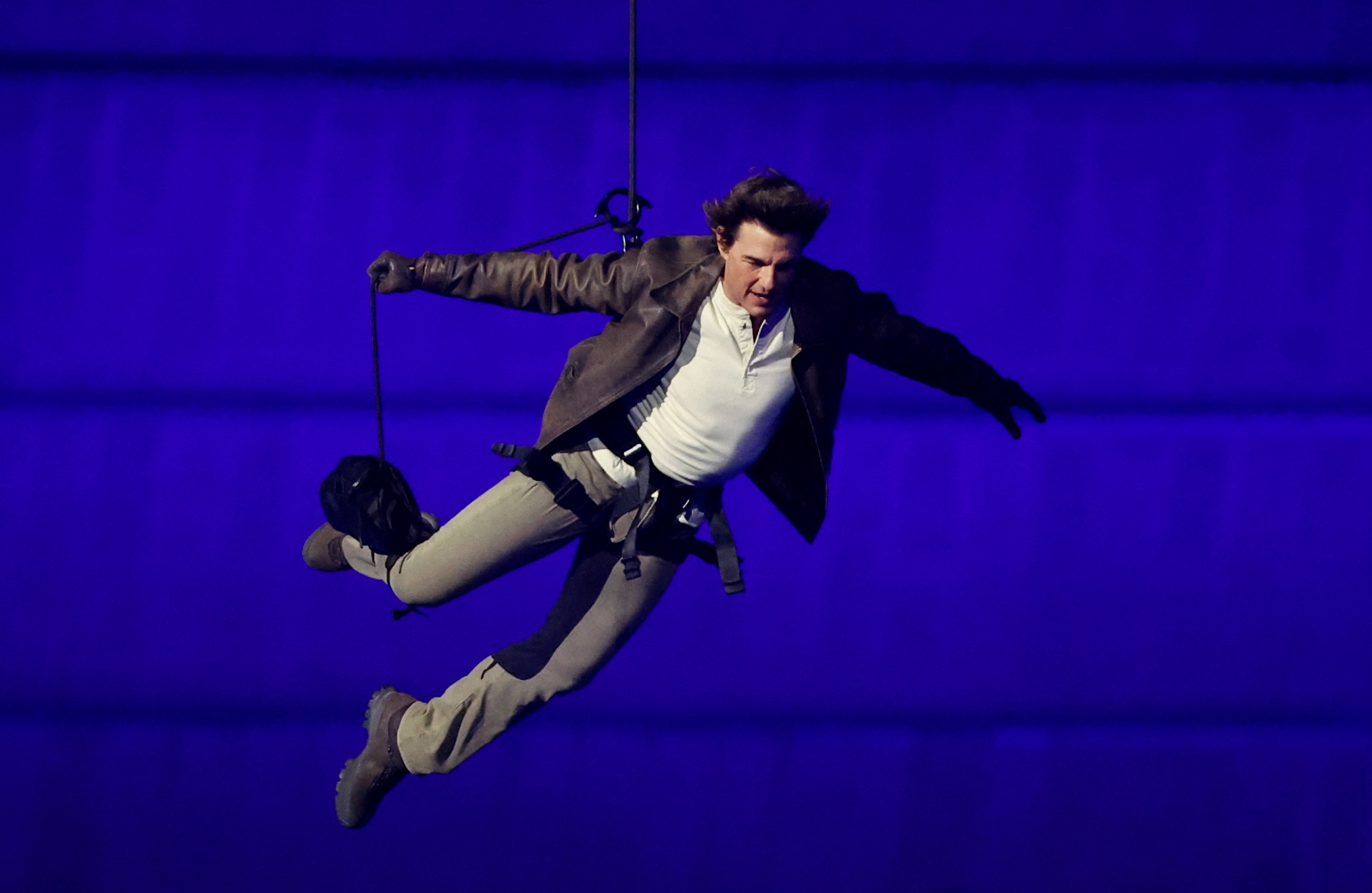 Cruise rappelled down into the stadium. Photo / Getty Images