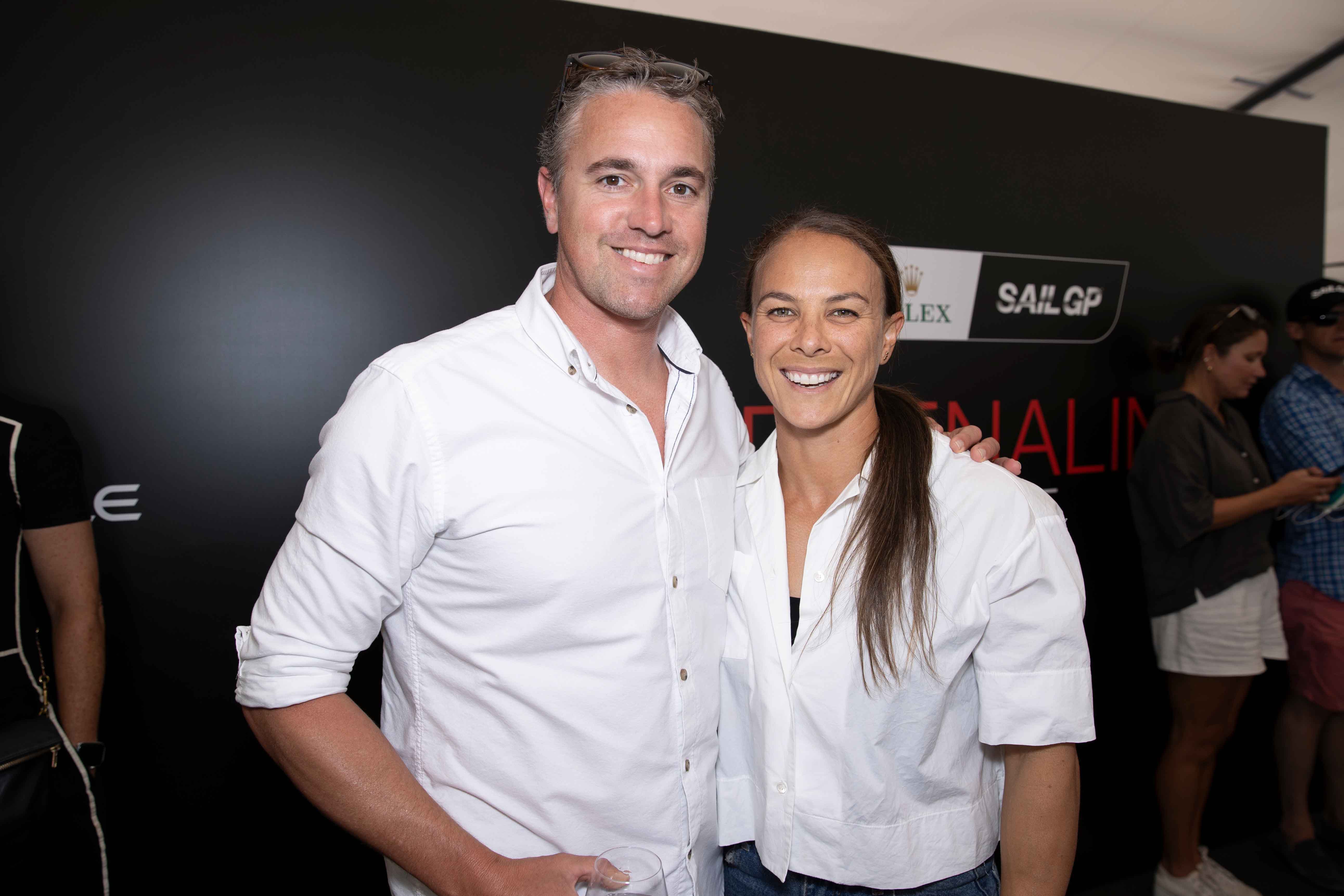 Michael Buck and Dame Lisa Carrington at Sail GP's Adrenaline Lounge.