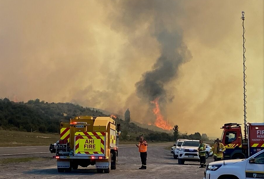Fire and Emergency services hope to have the fire under control by the end of the day. Photo / NZTA