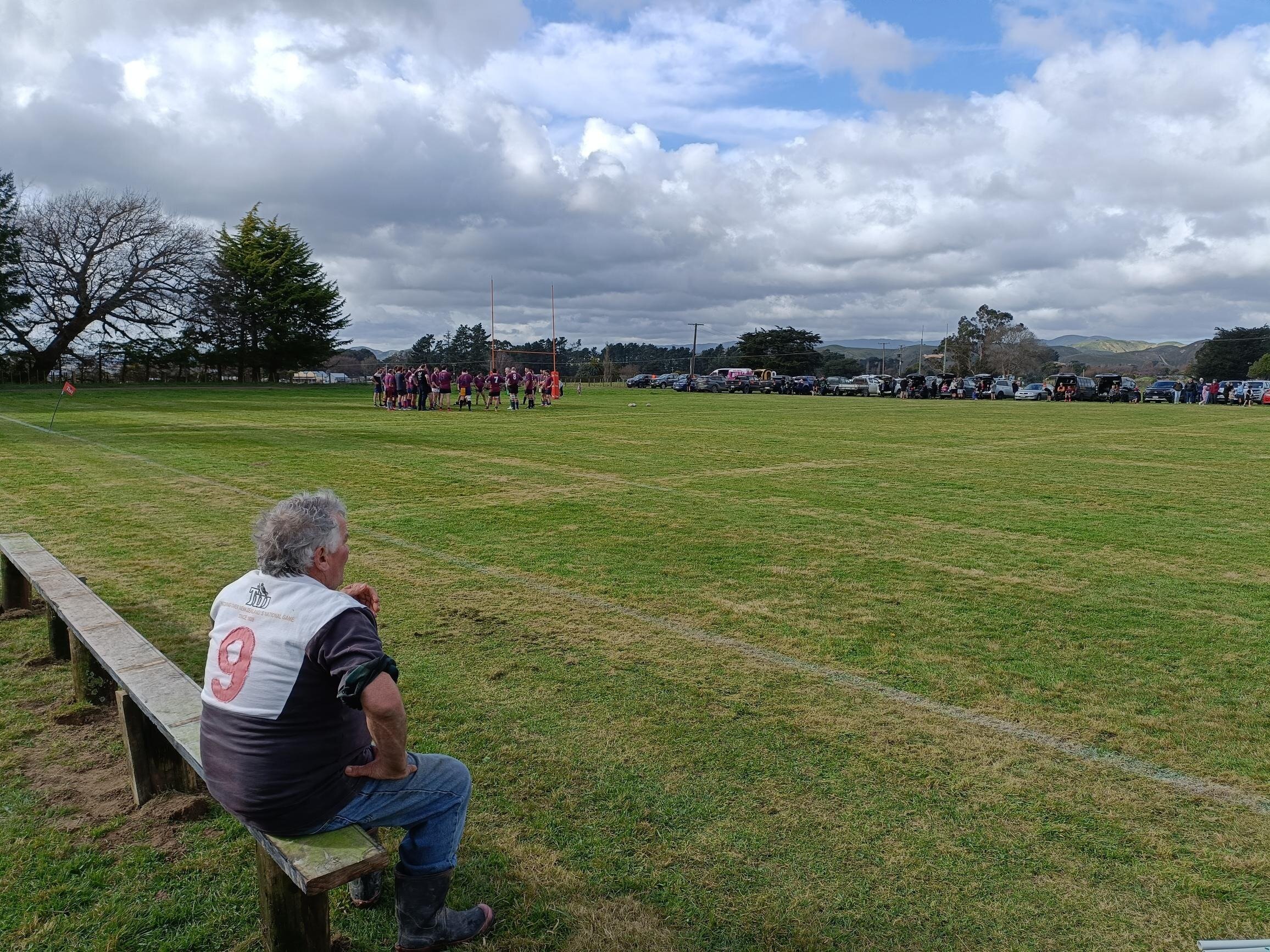  Kerry Fergus admires all the cars pouring in while having a breather after spending many days at the ground prior to the game day making sure everything was good to go for the game at the iconic Mangatainoka rugby grounds.