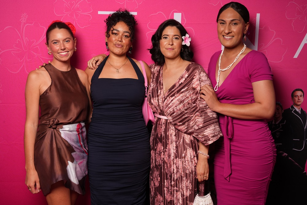 The film's costume department at the premiere in Auckland (minus fifth team member Māhina Bennett). Left to right: Liv Parker, Kama Scretching, Sacha Young and Ana Keil.