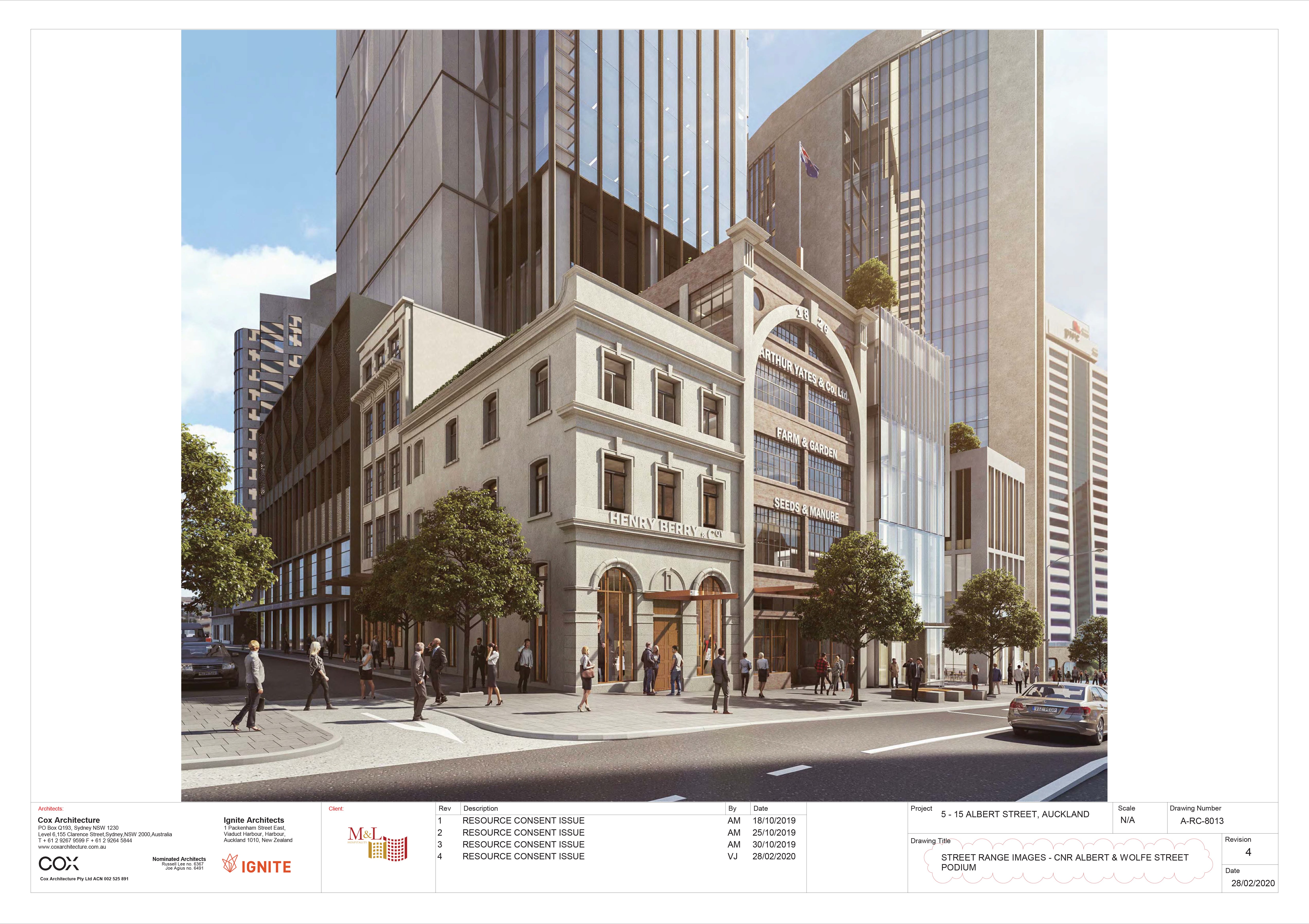 Plans show heritage structures, including the Yates Building, saved on the Albert St site. Photo / resource consent application