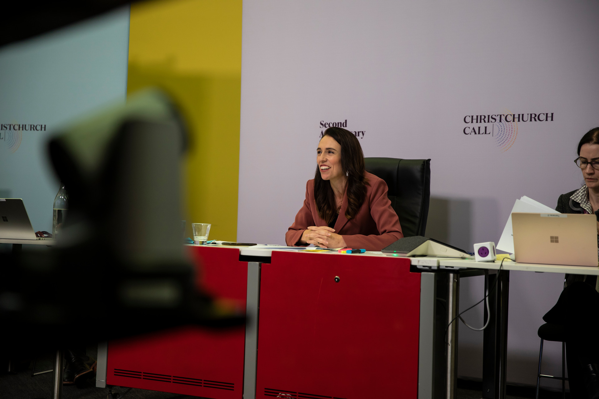 Prime Minister Jacinda Ardern co-chairing the virtual summit to mark the second year anniversary of the Christchurch Call. Photo / AP