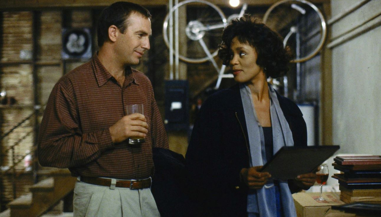Kevin Costner and Whitney Houston in The Bodyguard.