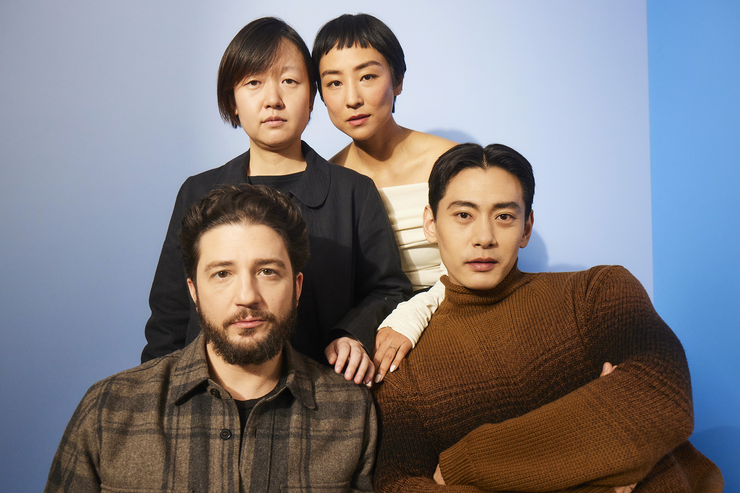 Clockwise from back left: Celine Song, Greta Lee, Teo Yoo and John Magaro. Photo / Getty Images
