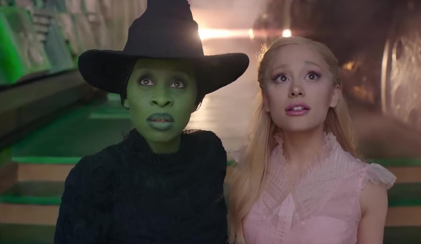 Cynthia Erivo, left, as Elphaba opposite Ariana Grande as Glinda in Wicked, due in November.