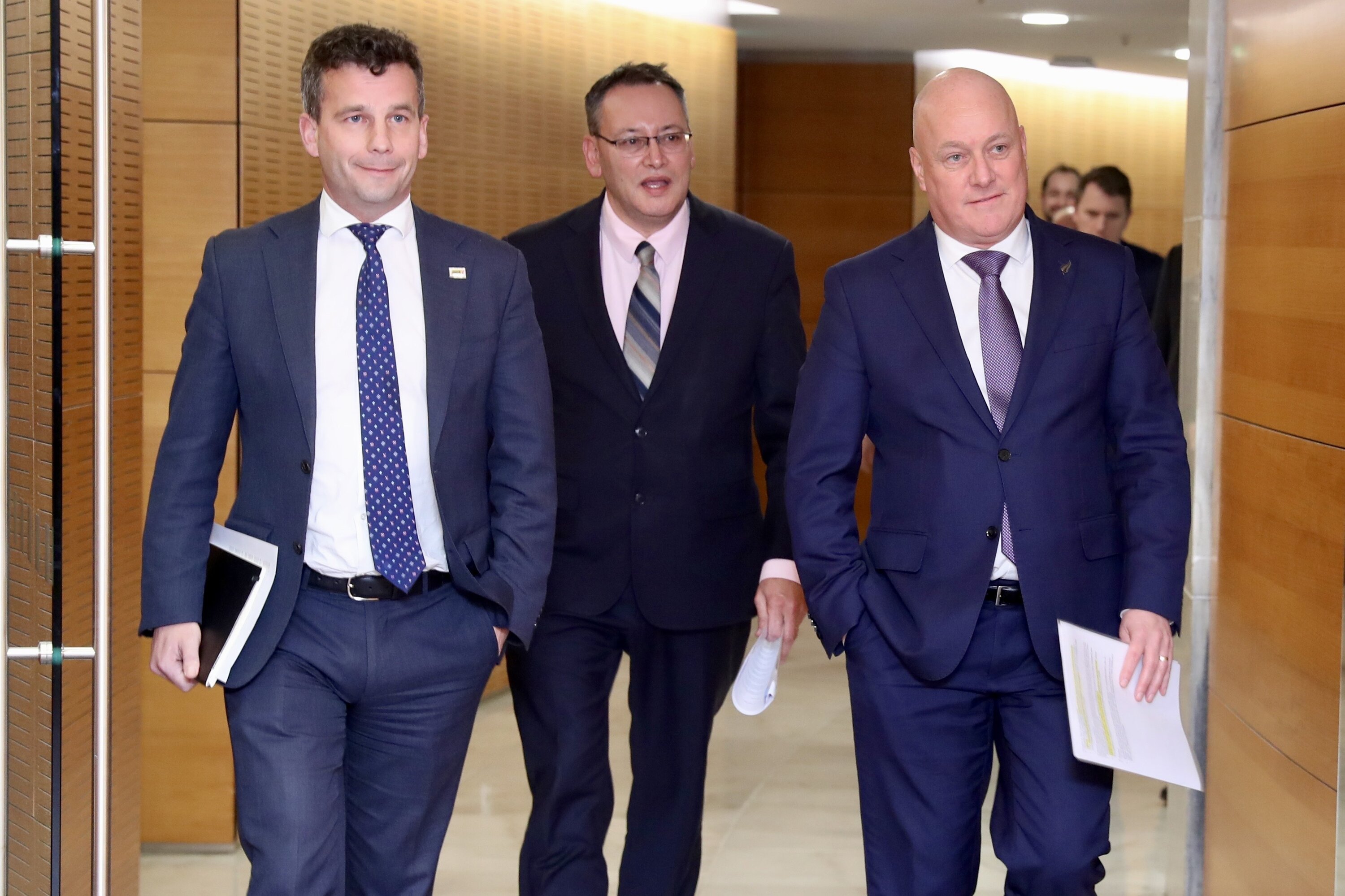 David Seymour, Dr Shane Reti and Prime Minister Christopher Luxon front media at today's post-Cabinet press conference in Wellington. Photo / Mark Mitchell 