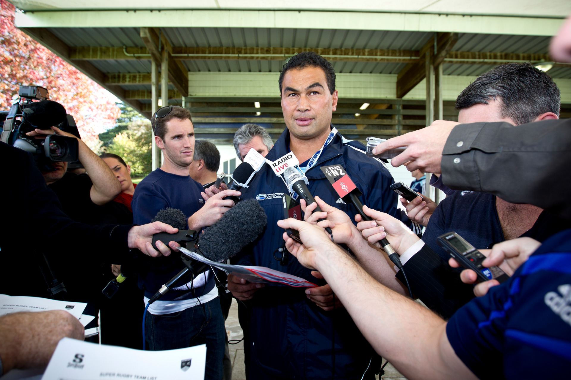 Blues coach Pat Lam addresses media over the announcement that the Blues will advertise the head coaching role in 2013. Photo / Dean Purcell.