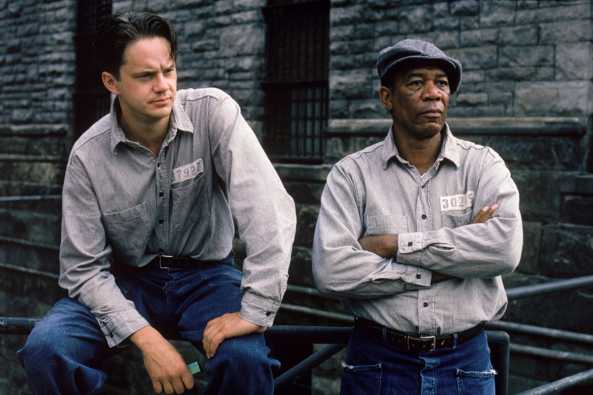 Tim Robbins and Morgan Freeman in the prison-based movie The Shawshank Redemption.