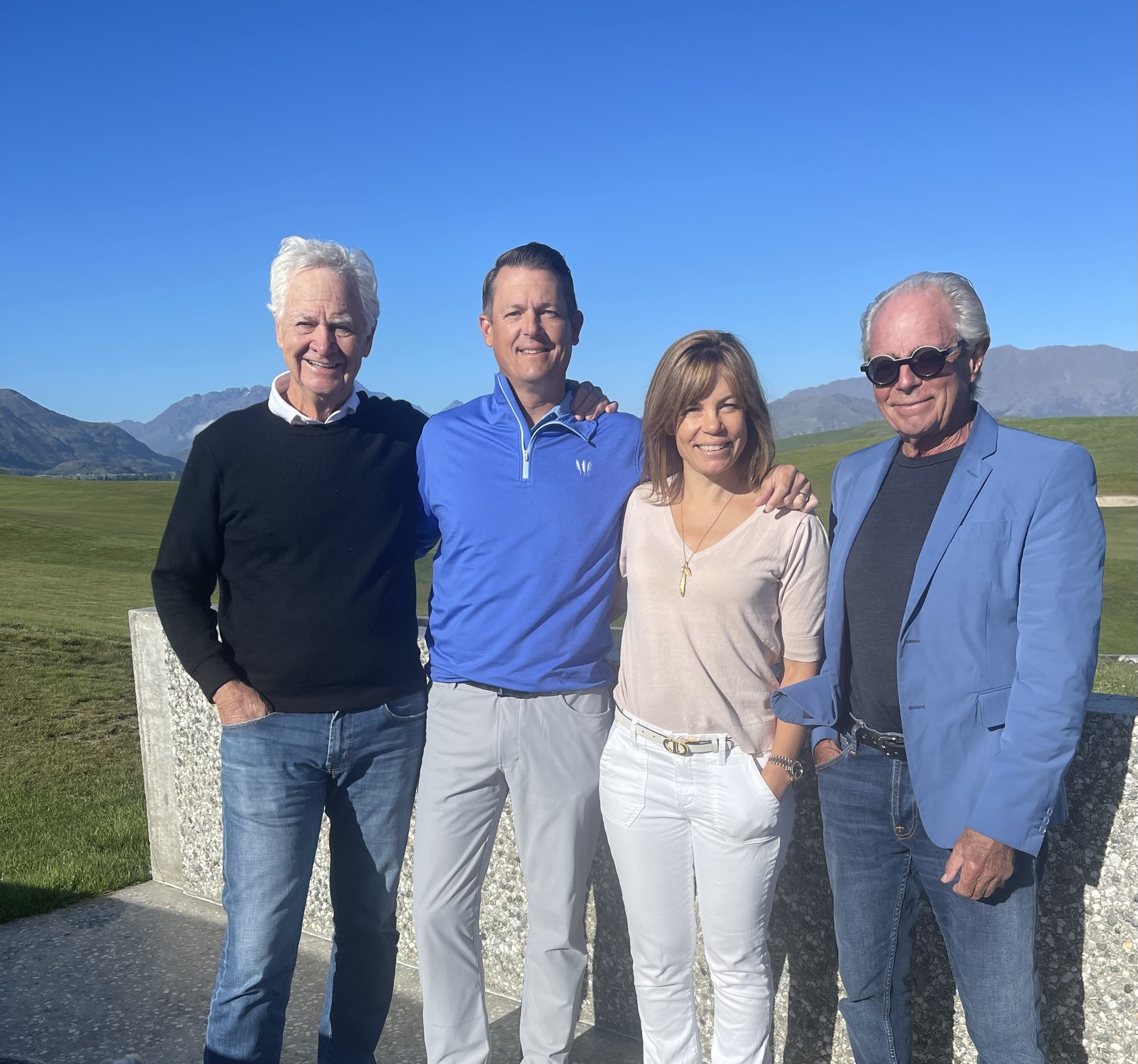 Tara's Iti's Ric Kayne and Jim Rohrstaff with Emma and Sir Michael Hill at The Hills golf course near Arrowtown.