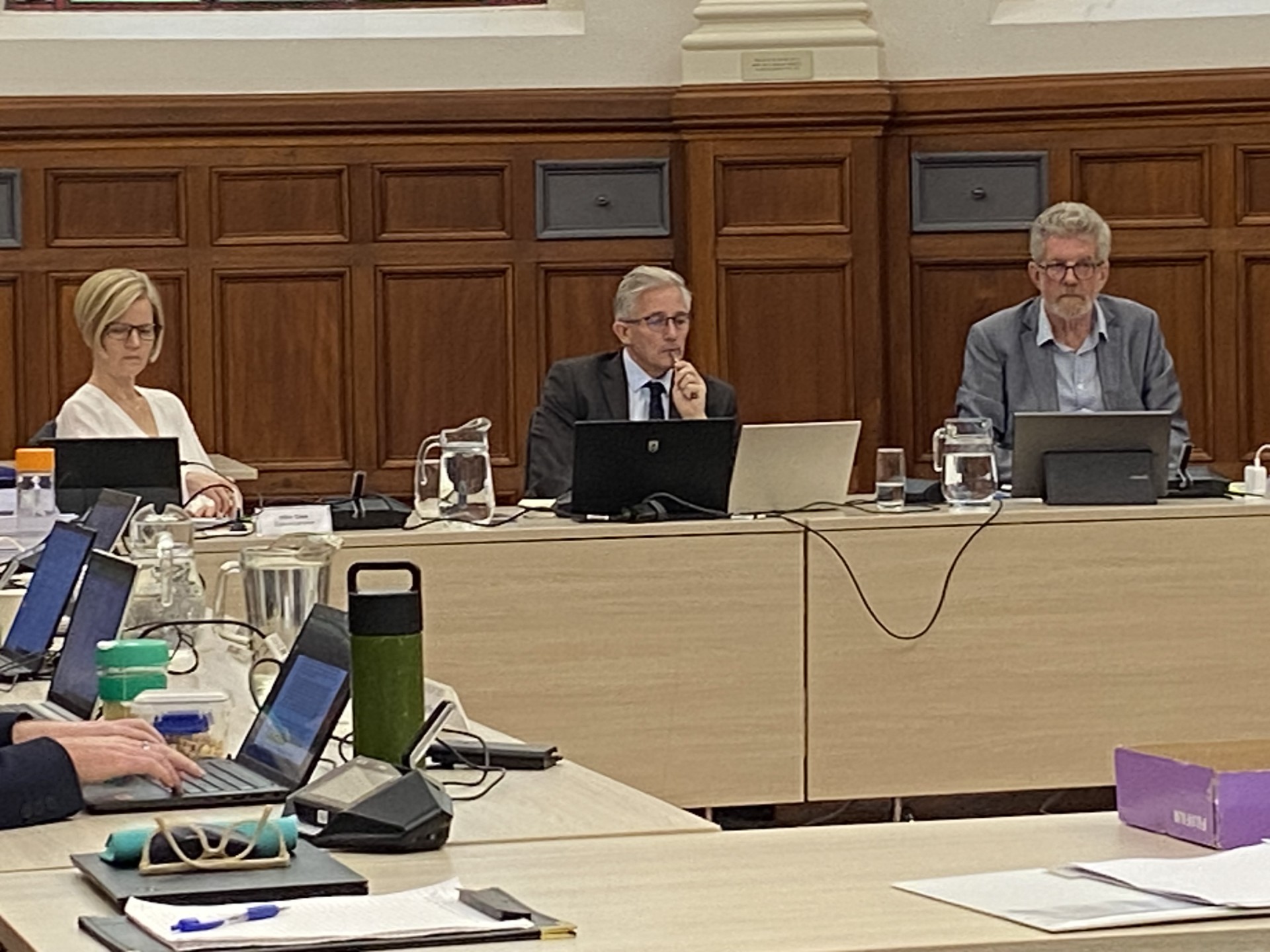 The hearing is being heard by commissioenrs(from left), Dr Hilke Giles, chairman Kitt Littlejohn and David Hill.