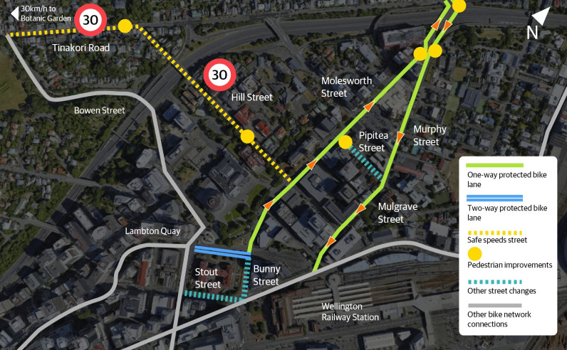 Wellington City Council's Thorndon cycleway plan. Photo / Wellington City Council