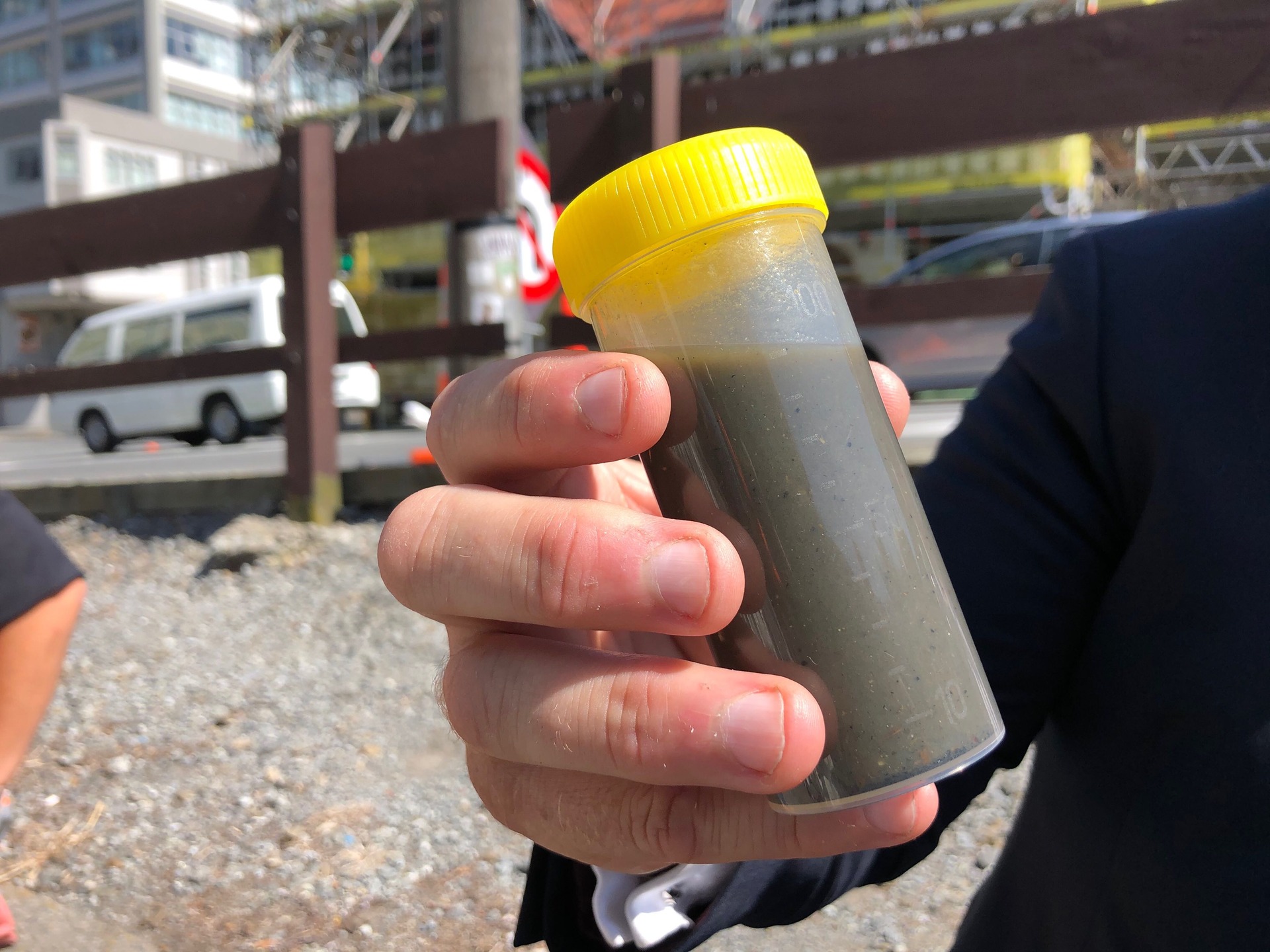 More than 1 million litres of sludge is being transported by truck every day after a pipeline failed. Photo / Georgina Campbell. 