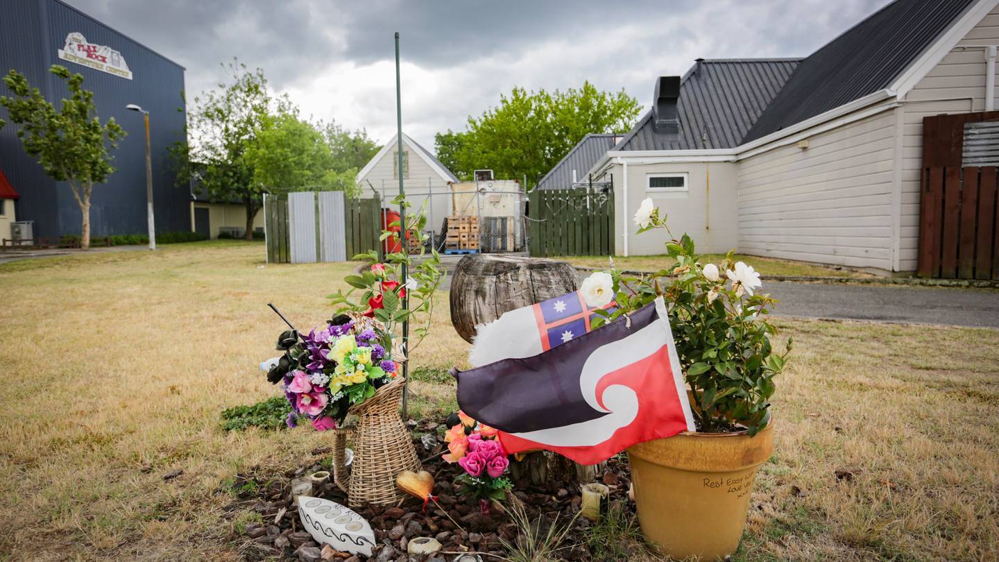 A shrine behind Flaxmere Tavern for Kelly Donner of Flaxmere, Hastings who was killed on March 4, 2018. Photo / Warren Buckland