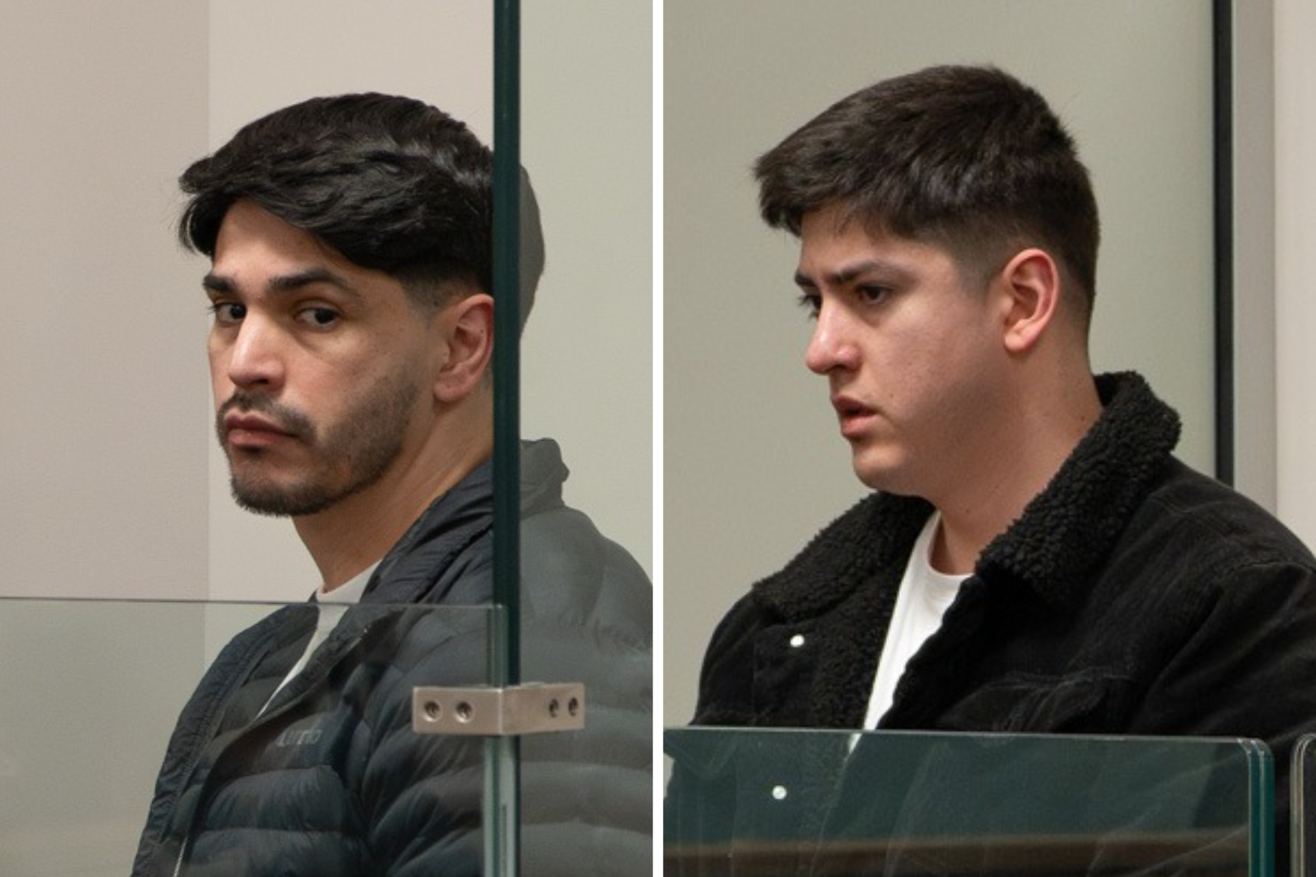 Brothers Patricio Andres Castillo Castro, 35 (left), and Fabian Alonso Castillo Castro, 27, appear in Auckland District Court for sentencing after concealing nearly $2 million worth of cocaine in their pants during a flight to New Zealand from their home in Chile. Photo / Cameron Pitney