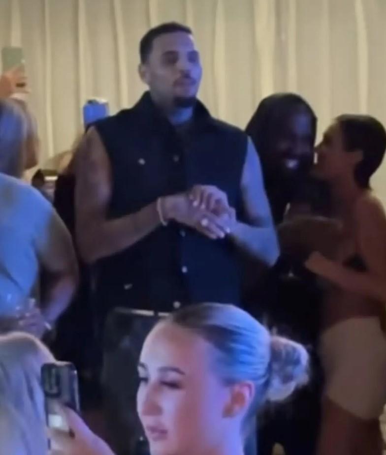 Chris Brown was seen enjoying the offensive song. 