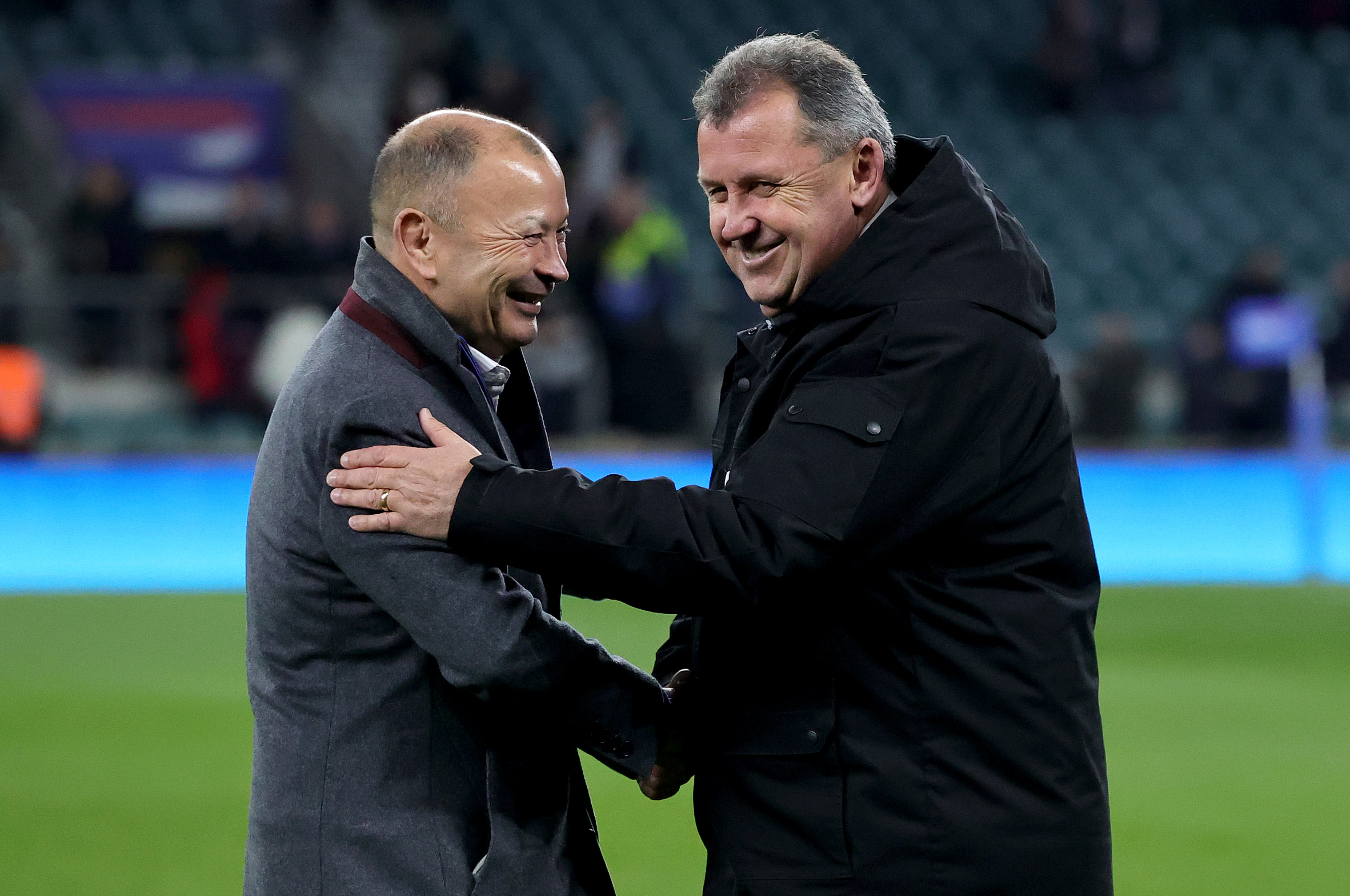 Former England coach Eddie Jones and All Blacks coach Ian Foster ahead of the test at Twickenham last year. Photo / Getty
