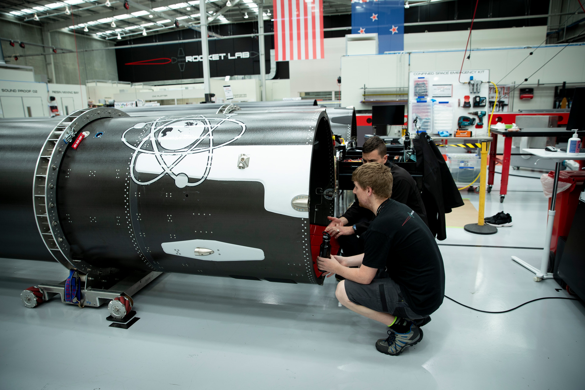 Staff at Rocket Lab's assembly plant in Mt Wellington, where the company's Electron Rockets are assembled, and payloads added. Photo / Dean Purcell