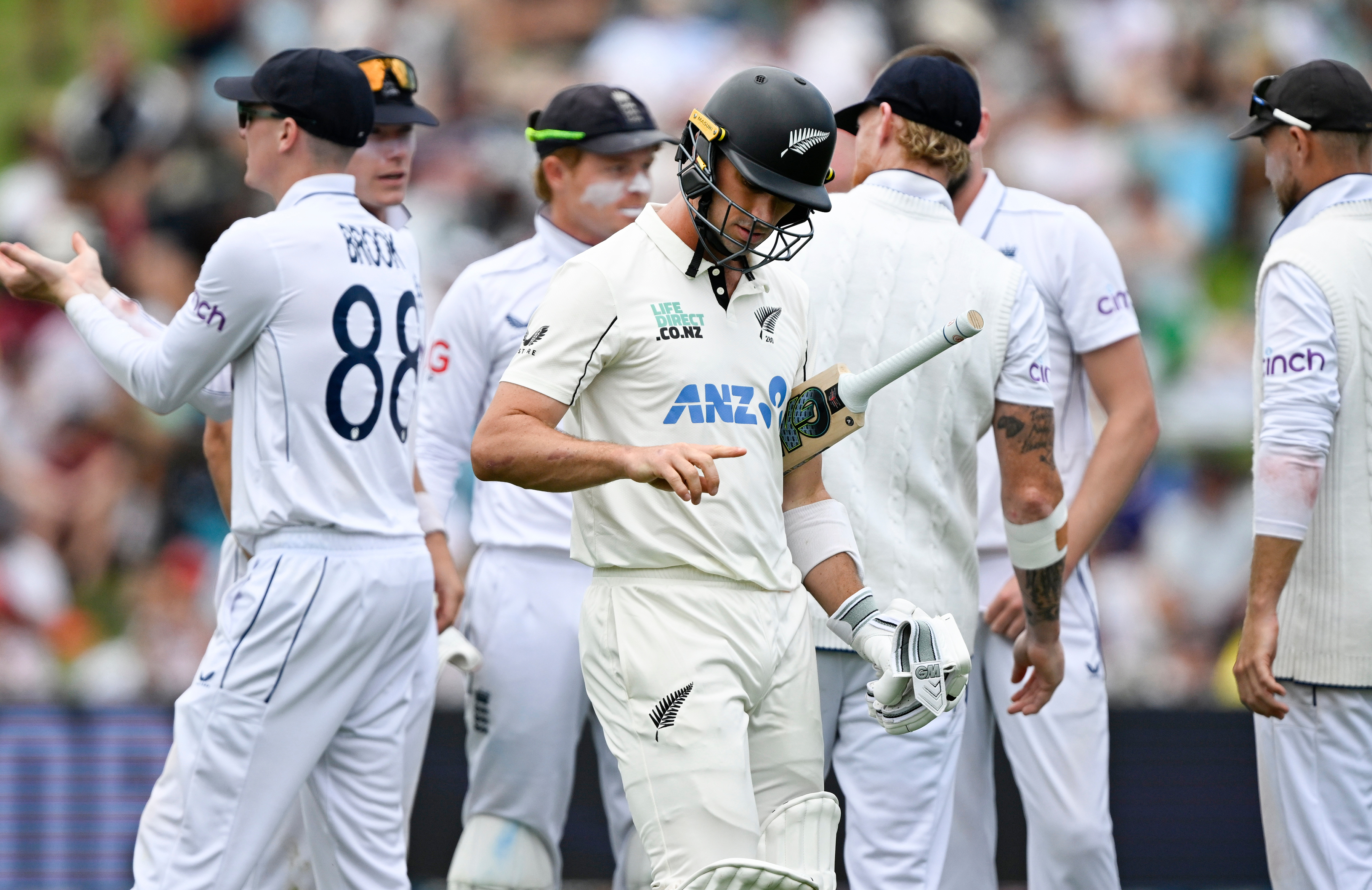 Will Young heads back to the dressing room on the first day of the third test. Photo / Photosport