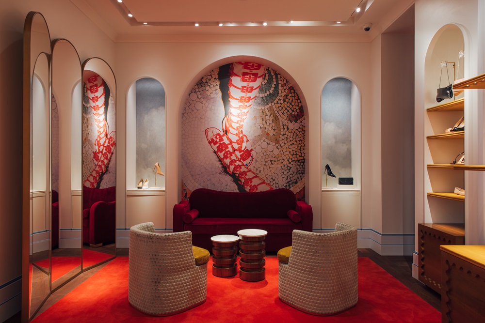 Christian Louboutin’s plush New Zealand boutique on Queen St features velvet sofas and arched mirrors. Photo / Eddison Te Reo
