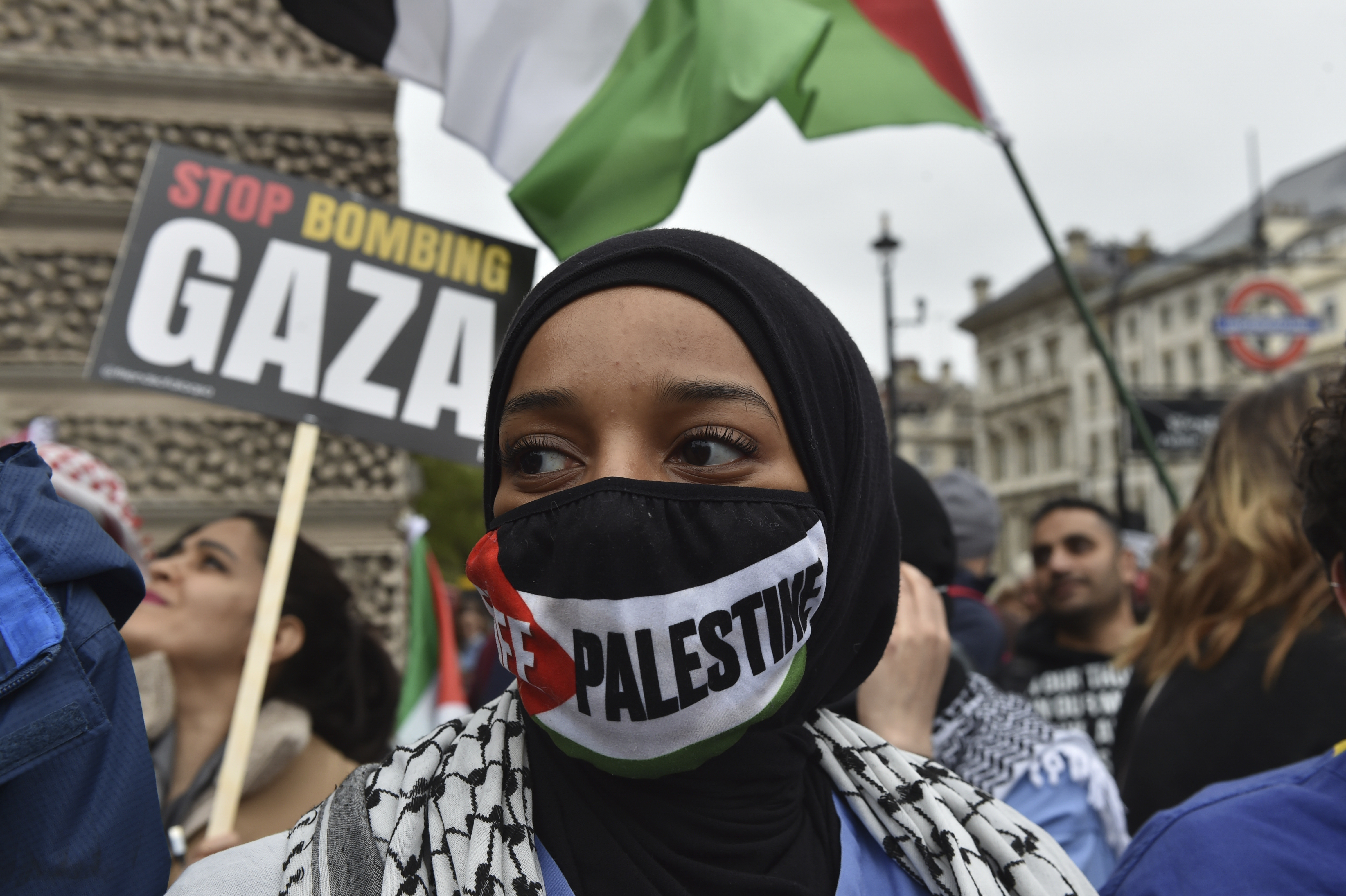 Pro-Palestinian protesters take part in a demonstration in London. Photo / AP