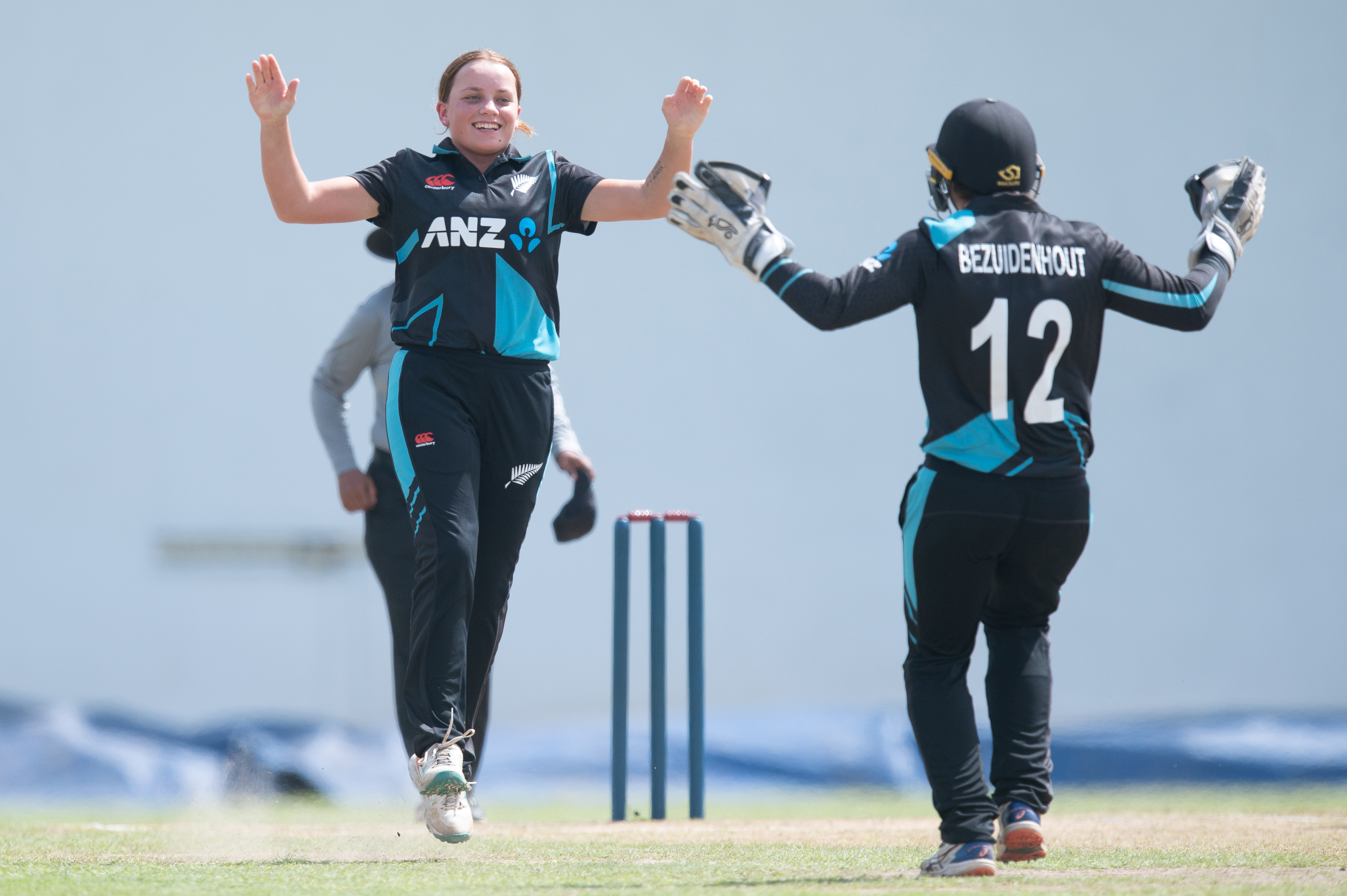 Eden Carson celebrates a wicket for the White Ferns. Photo / photosport.nz