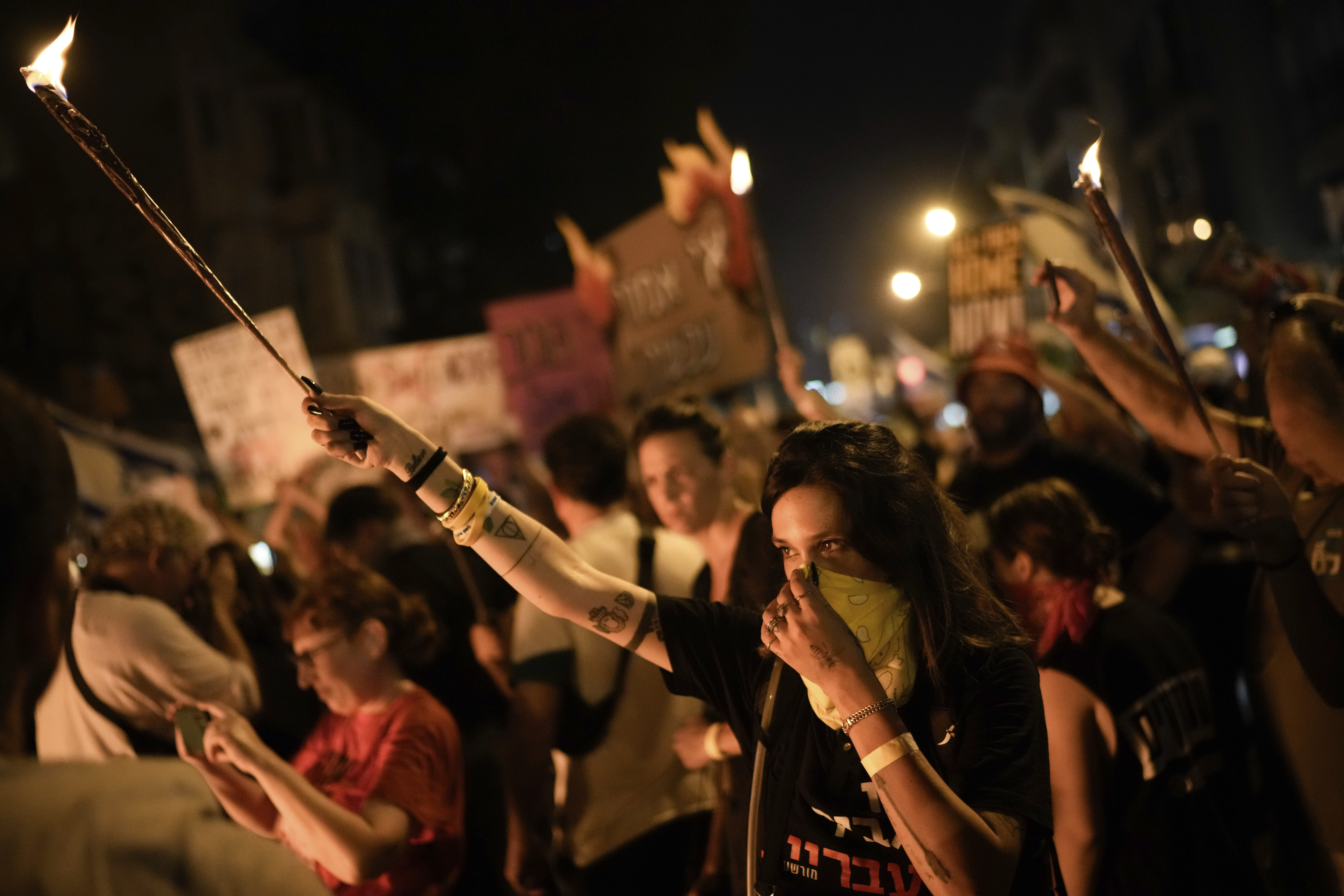 People protest in Tel Aviv, Israel, against Prime Minister Benjamin Netanyahu's Government and call for the release of hostages held in the Gaza Strip by Hamas. Photo / AP