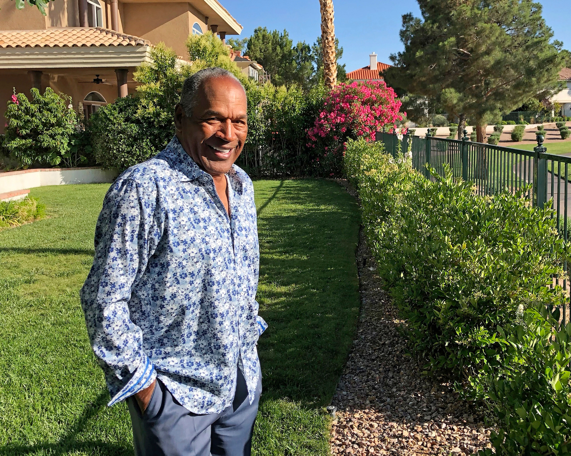 O.J. Simpson in the garden of his Las Vegas area home. Photos / AP