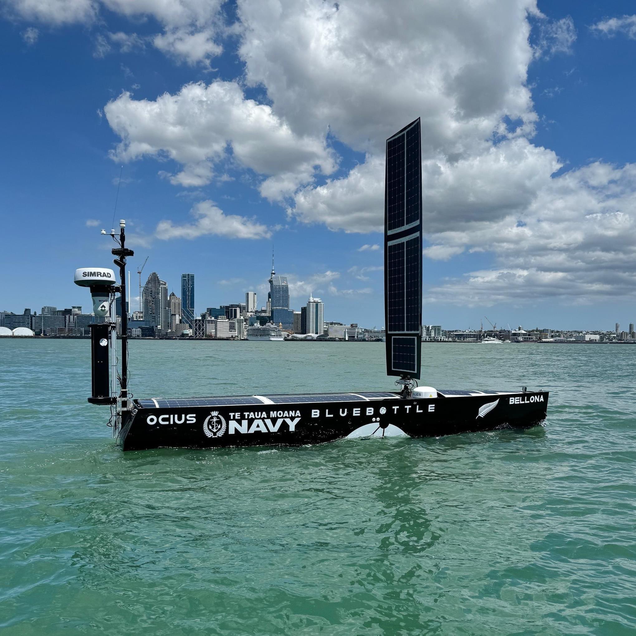 NZDF's uncrewed vessel, Bellona - a Bluebottle craft made by Sydney-based Ocius. Photo / NZDF