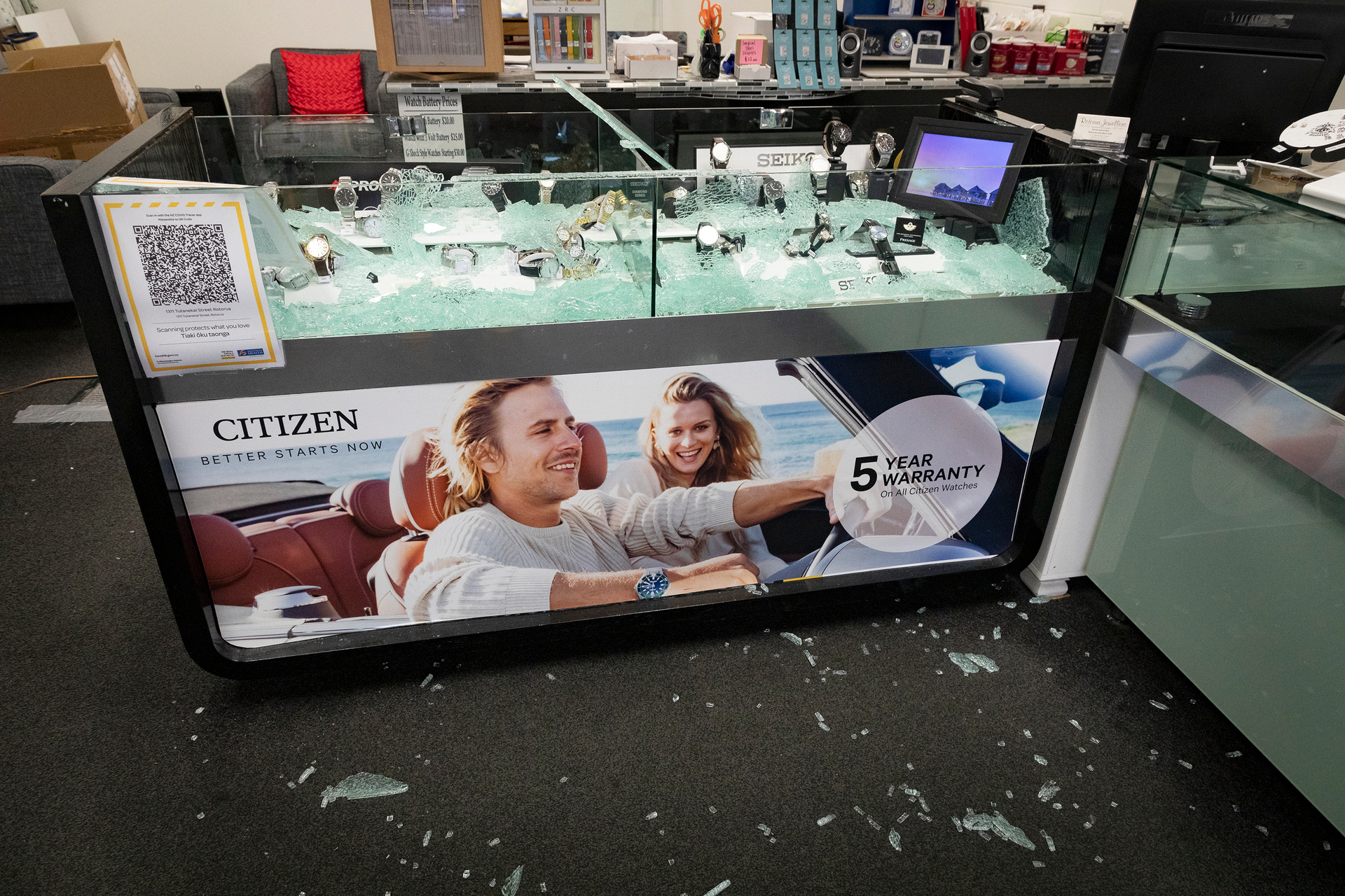 The thieves smashed about 50 per cent of the store. Photo / Andrew Warner