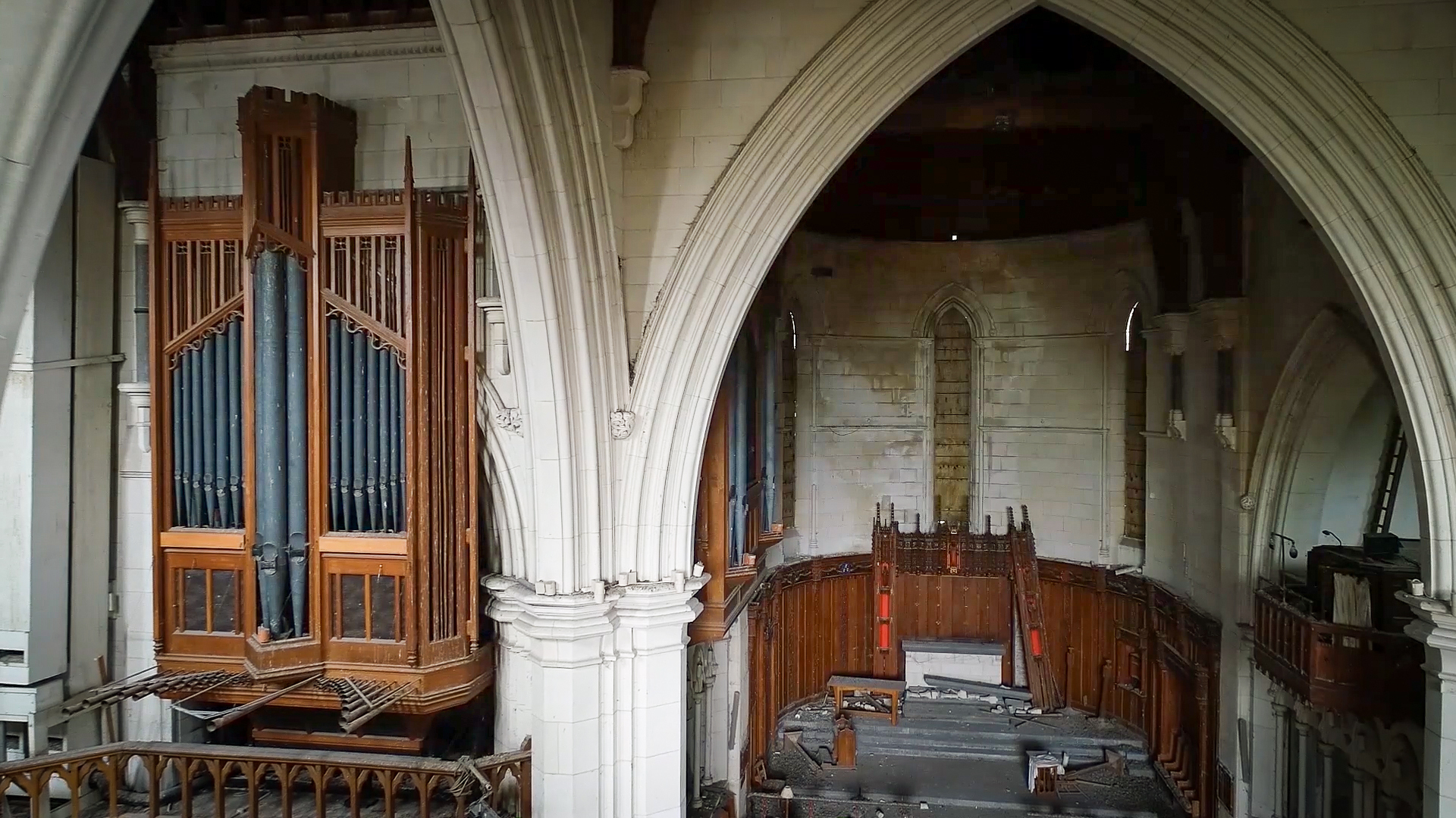 The cathedral organ contained about 4000 pipes. Photo / Christ Church Cathedral Reinstatement Project