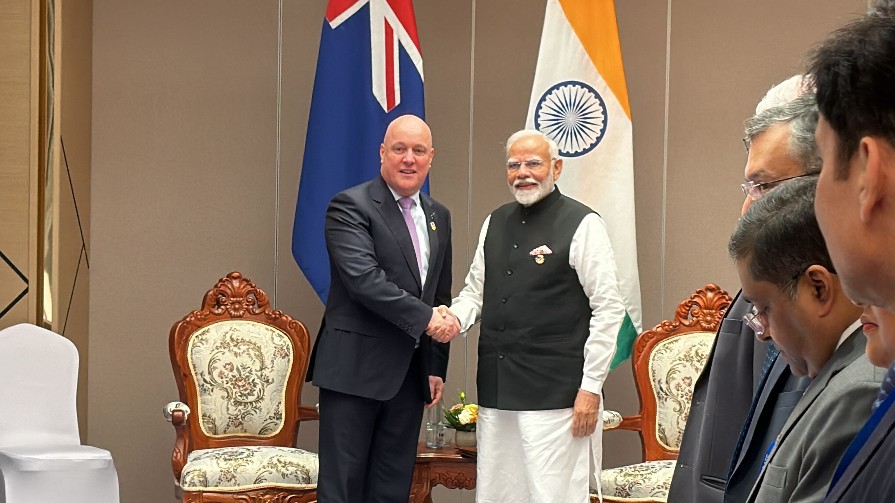 Prime Minister Christopher Luxon and India's Narendra Modi meet for the first time on the sidelines of the East Asia Summit in Laos. Photo / Jamie Ensor
