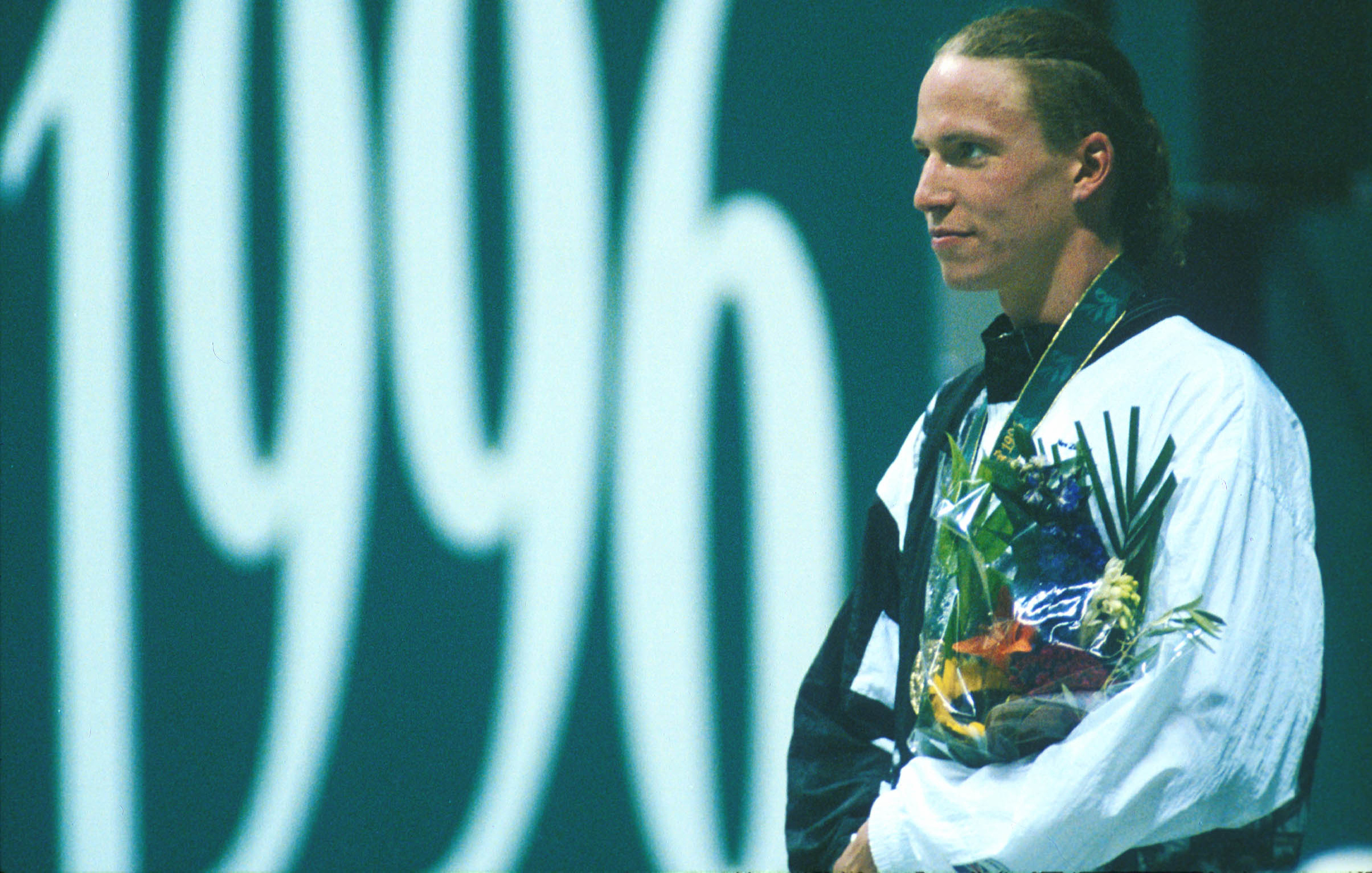 Swimmer Danyon Loader on the Atlanta Olympics podium. Photo/Photosport