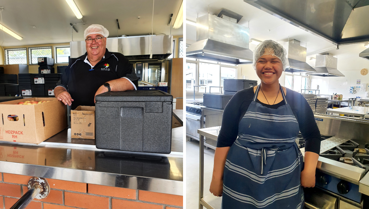 Manurewa High’s Steve Smith and, right, student Ocean Rogers, who helps in the kitchen and bakes brownies for the school cafe. Photos / supplied