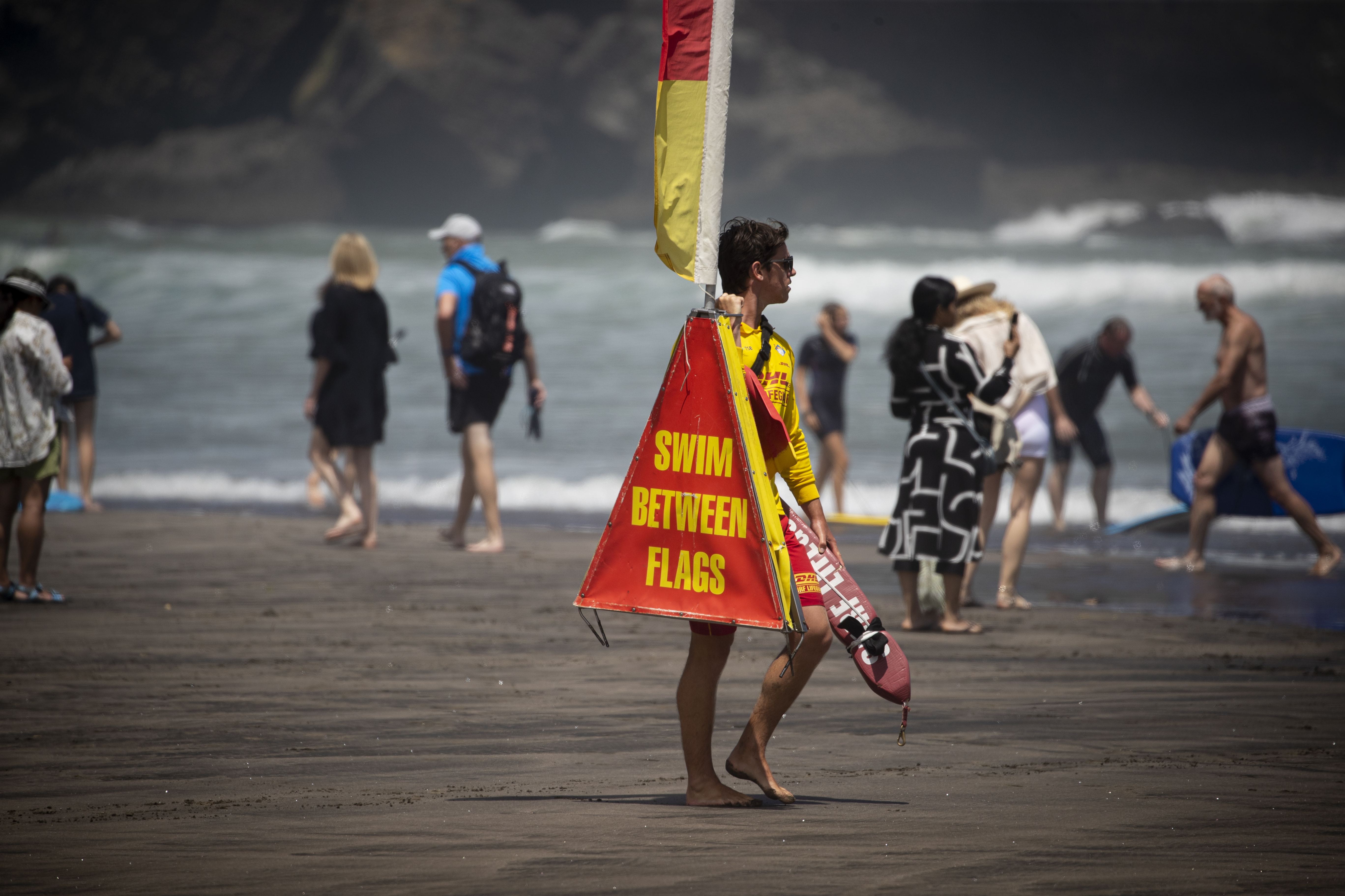 Challenging conditions for beachgoers and lifeguards at Piha Beach. Photo / Dean Purcell