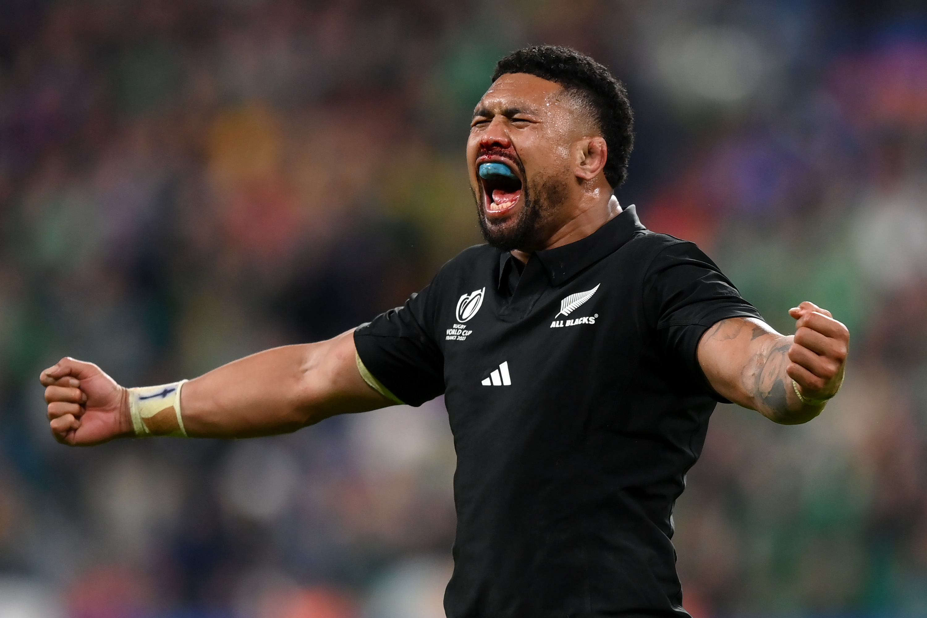 Ardie Savea celebrates the All Blacks victory over Ireland at the 2023 Rugby World Cup. Photo / Getty Images