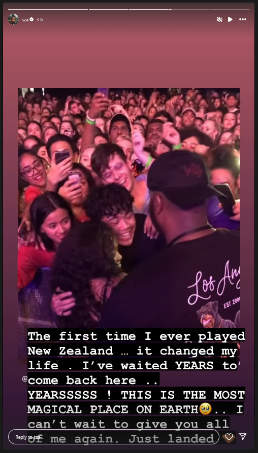 SZA shared a sweet post on Instagram boasting of her love for New Zealand. Photo / @sza