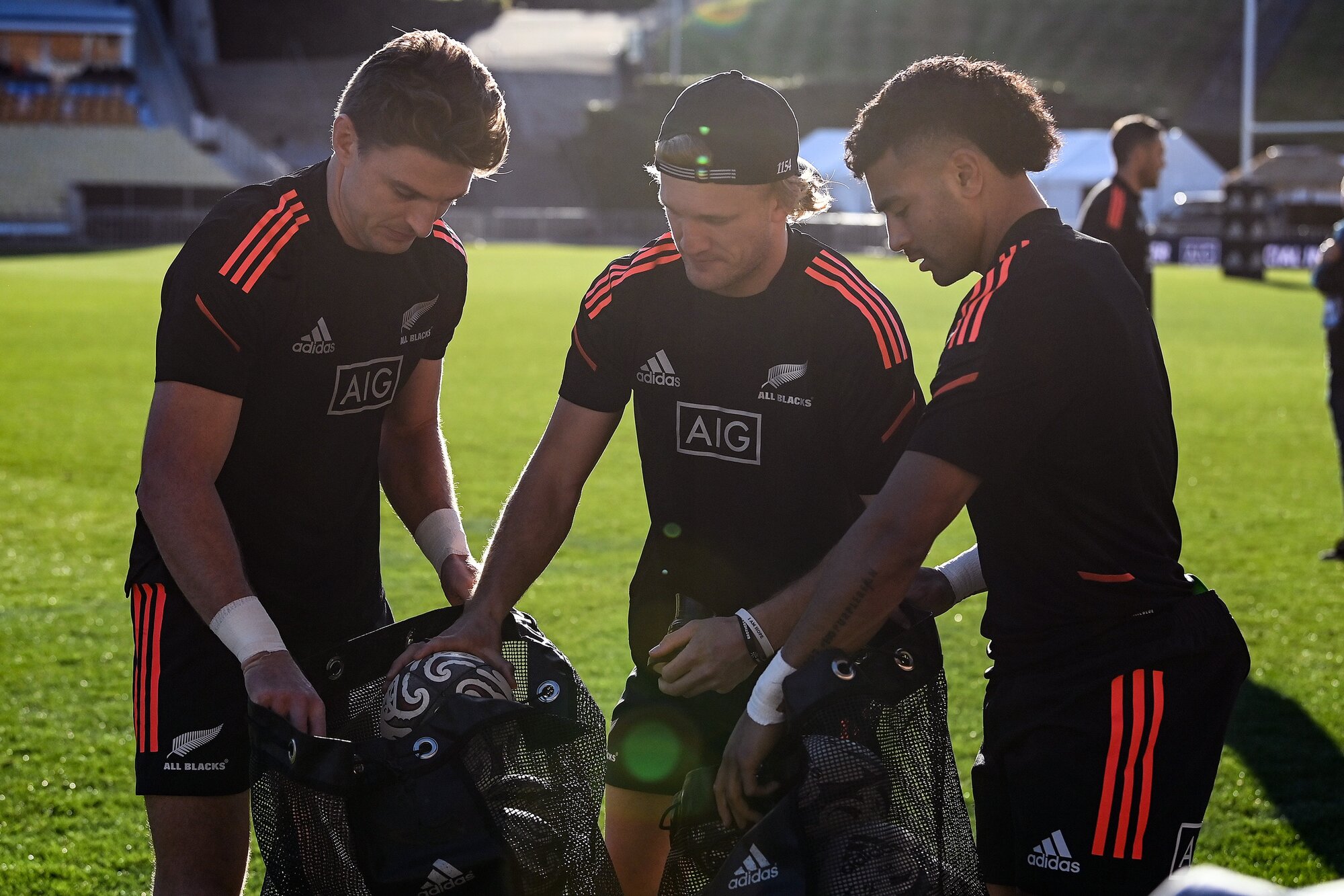 Beauden Barrett (from left), Damian McKenzie and Richie Mo'unga have been vying for spots in the All Blacks throughout much of their international careers. Photo / Photosport